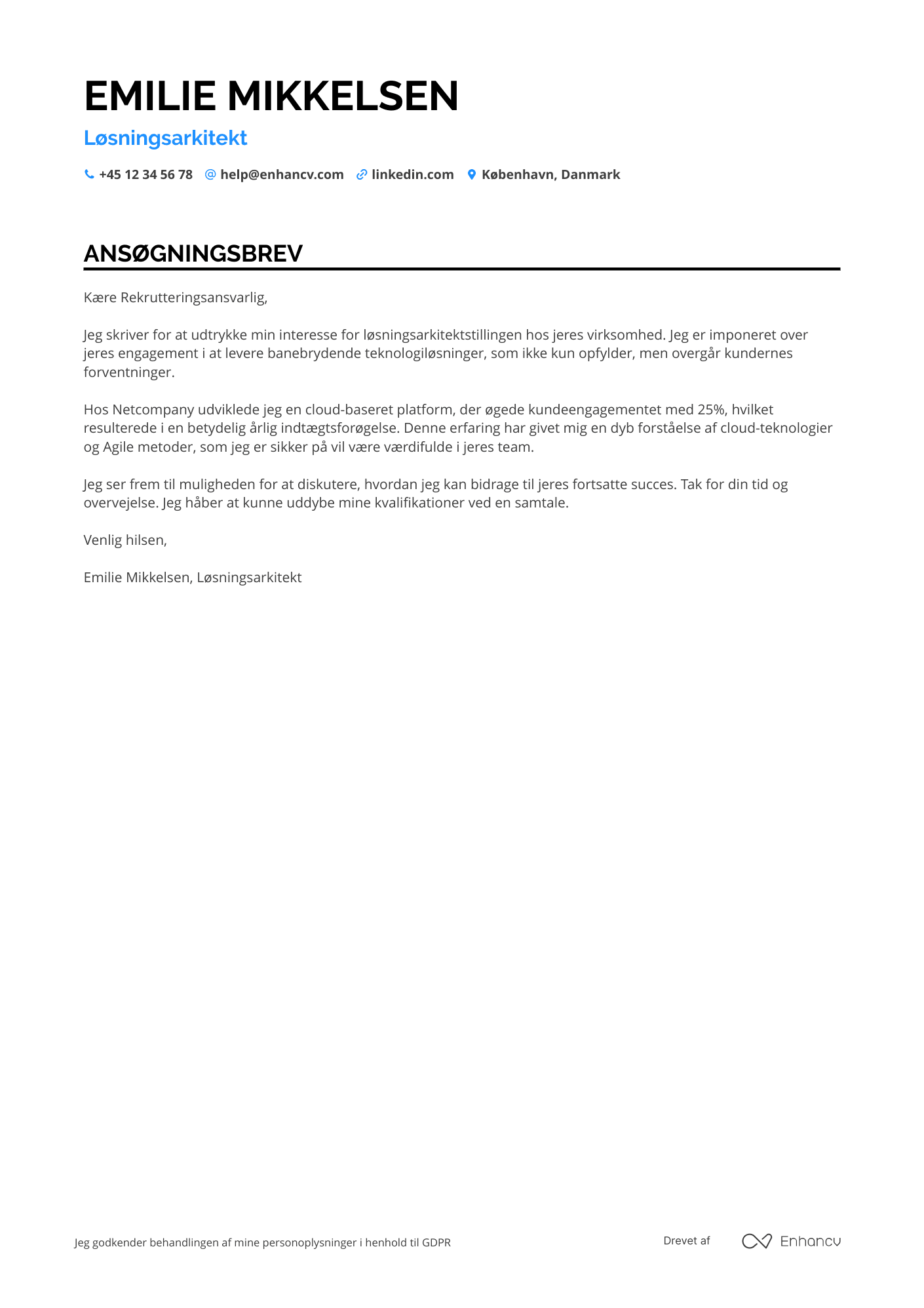 Ansøgningsbrev til Løsningsarkitekt