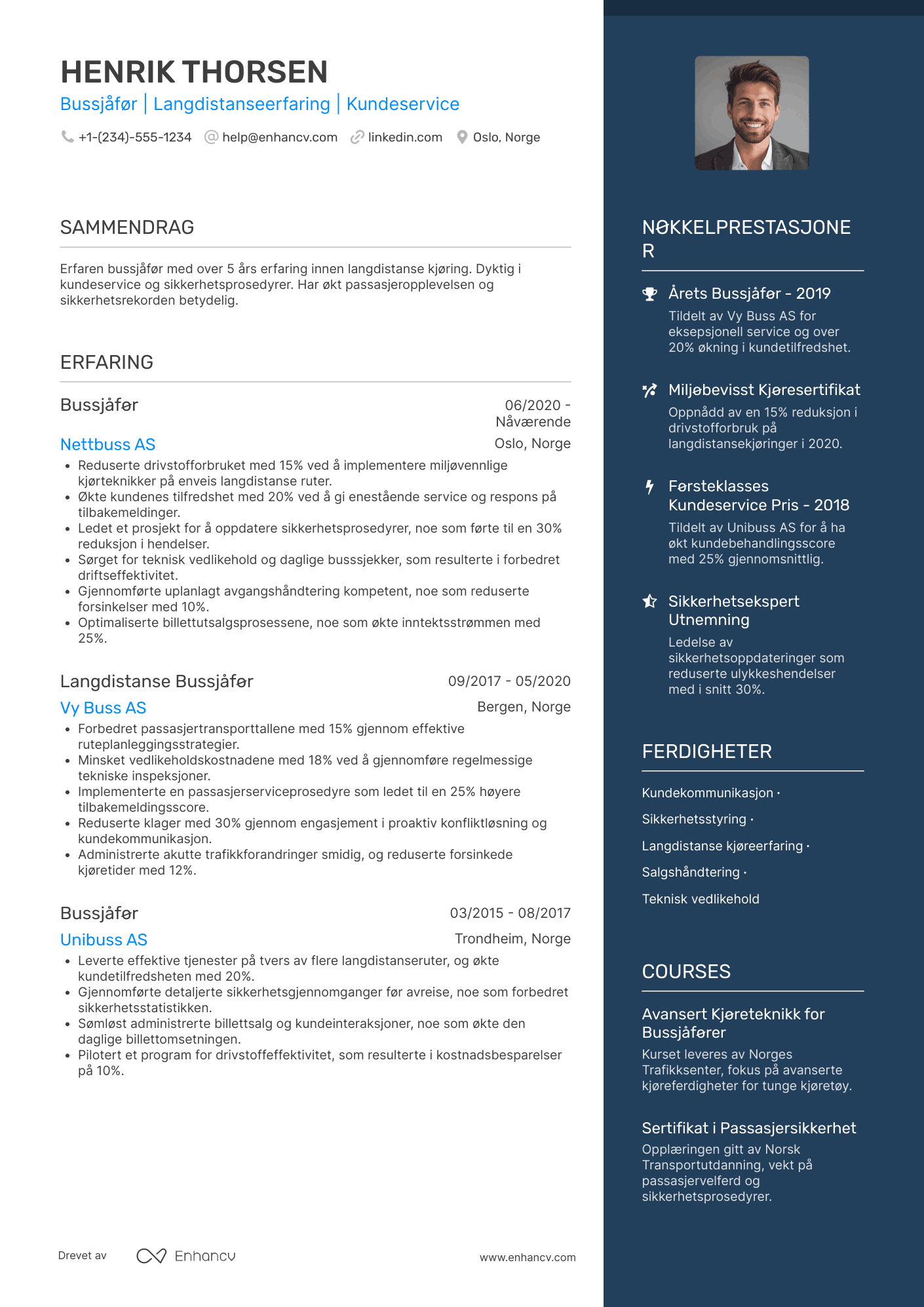 CV for Bussjåfør for langdistanse