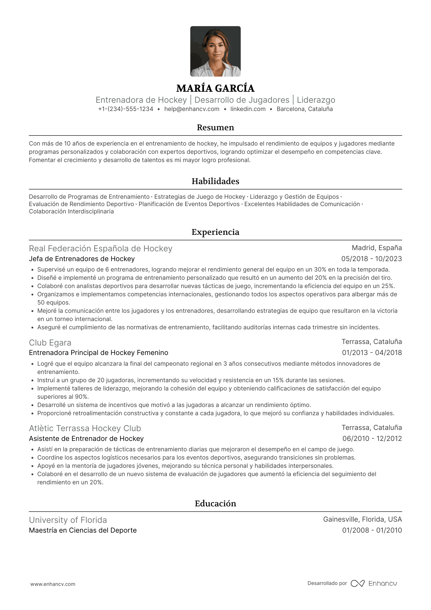 Ejemplo de currículum deportivo de hockey