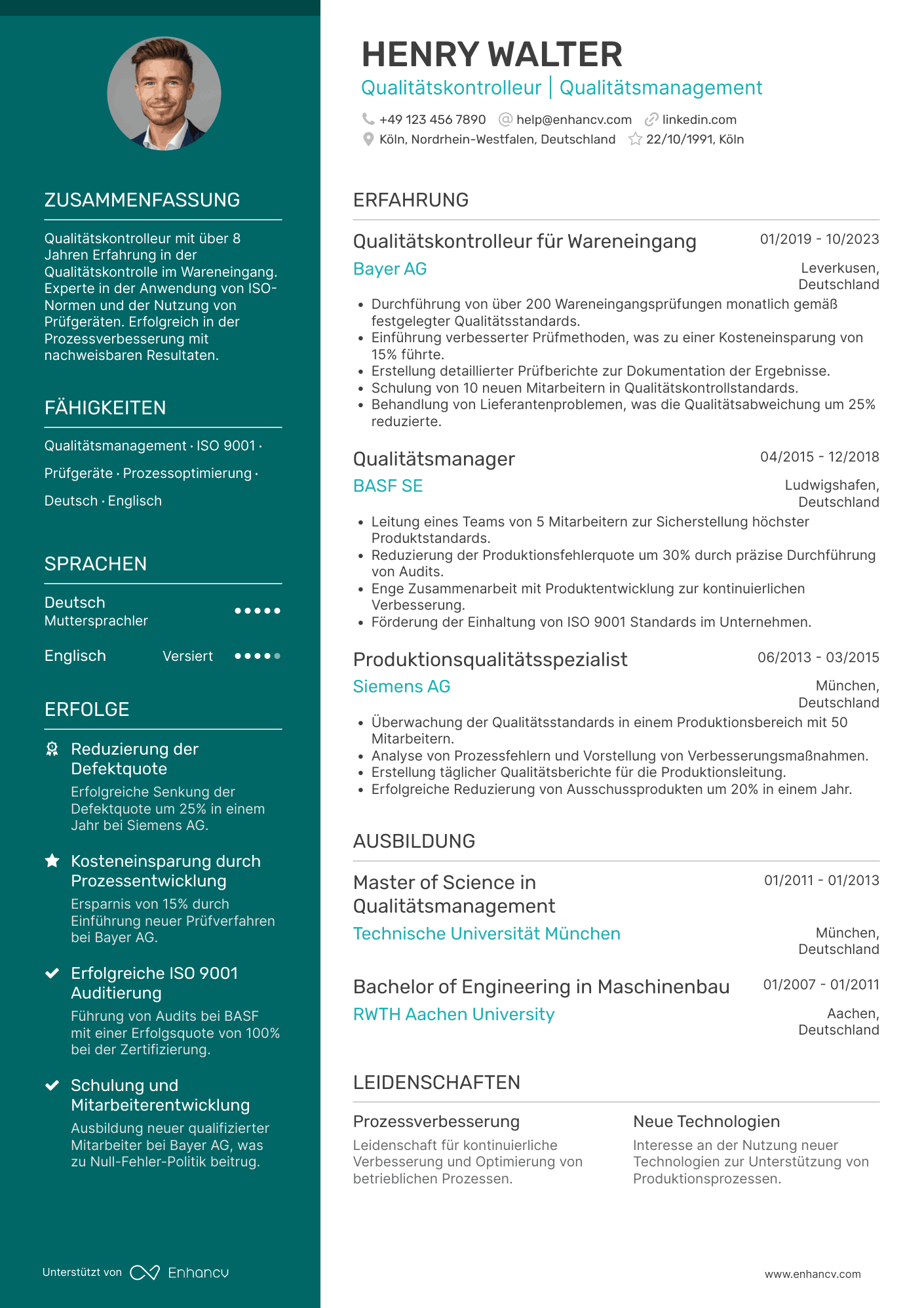 Lebenslauf als Qualitätskontrolleur für Wareneingang