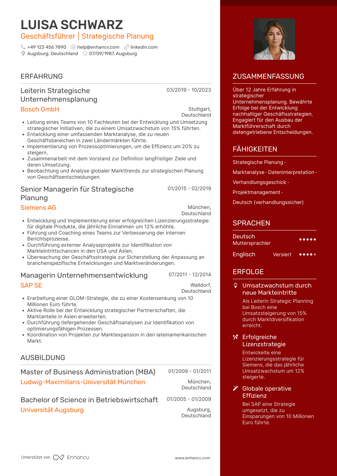 Lebenslauf als Geschäftsführer für strategische Planung