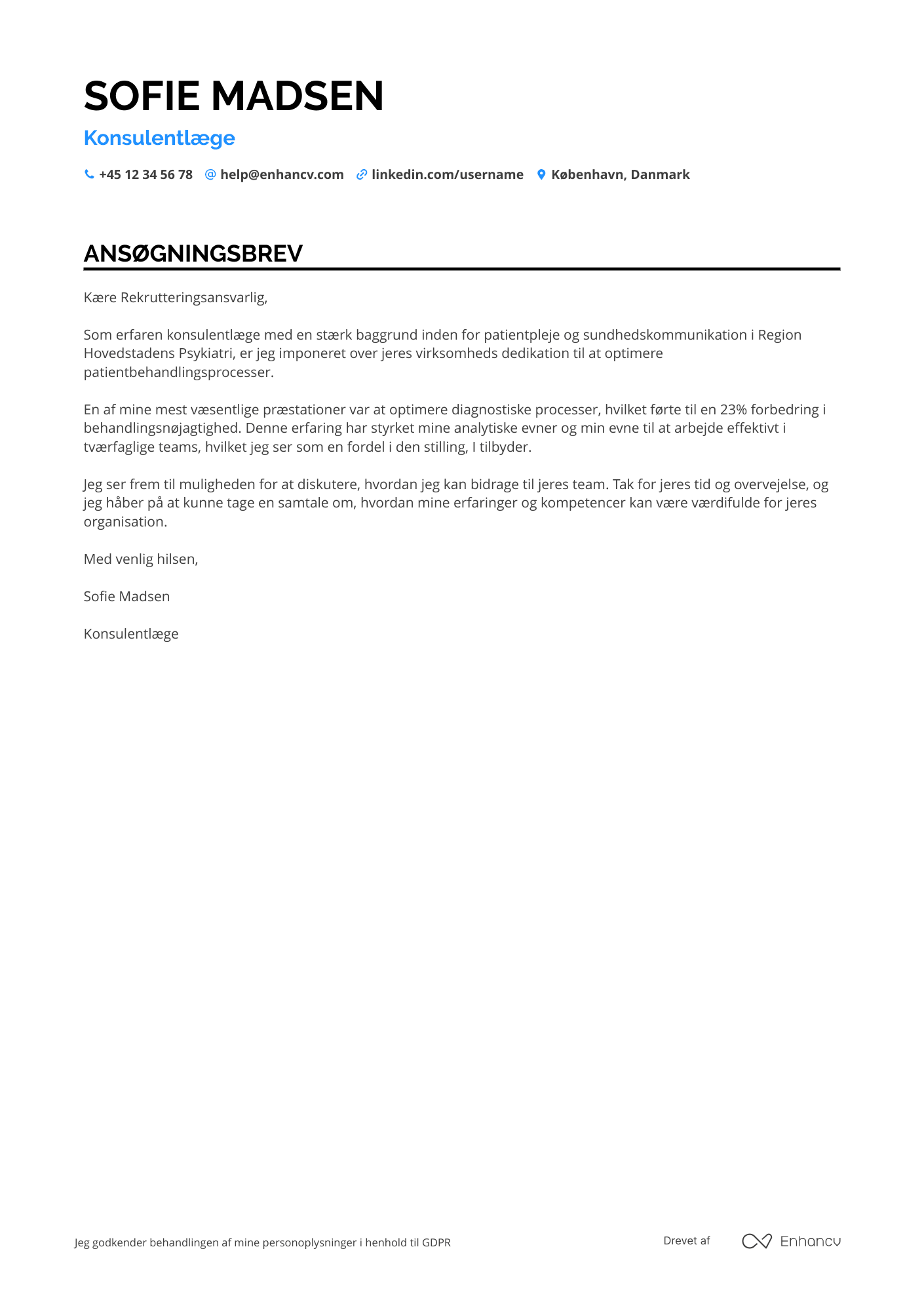 Ansøgningsbrev til Konsulentlæge