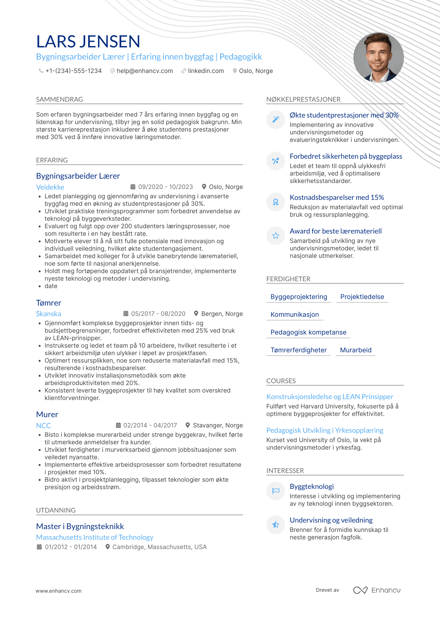 CV for Bygningsarbeider Lærer