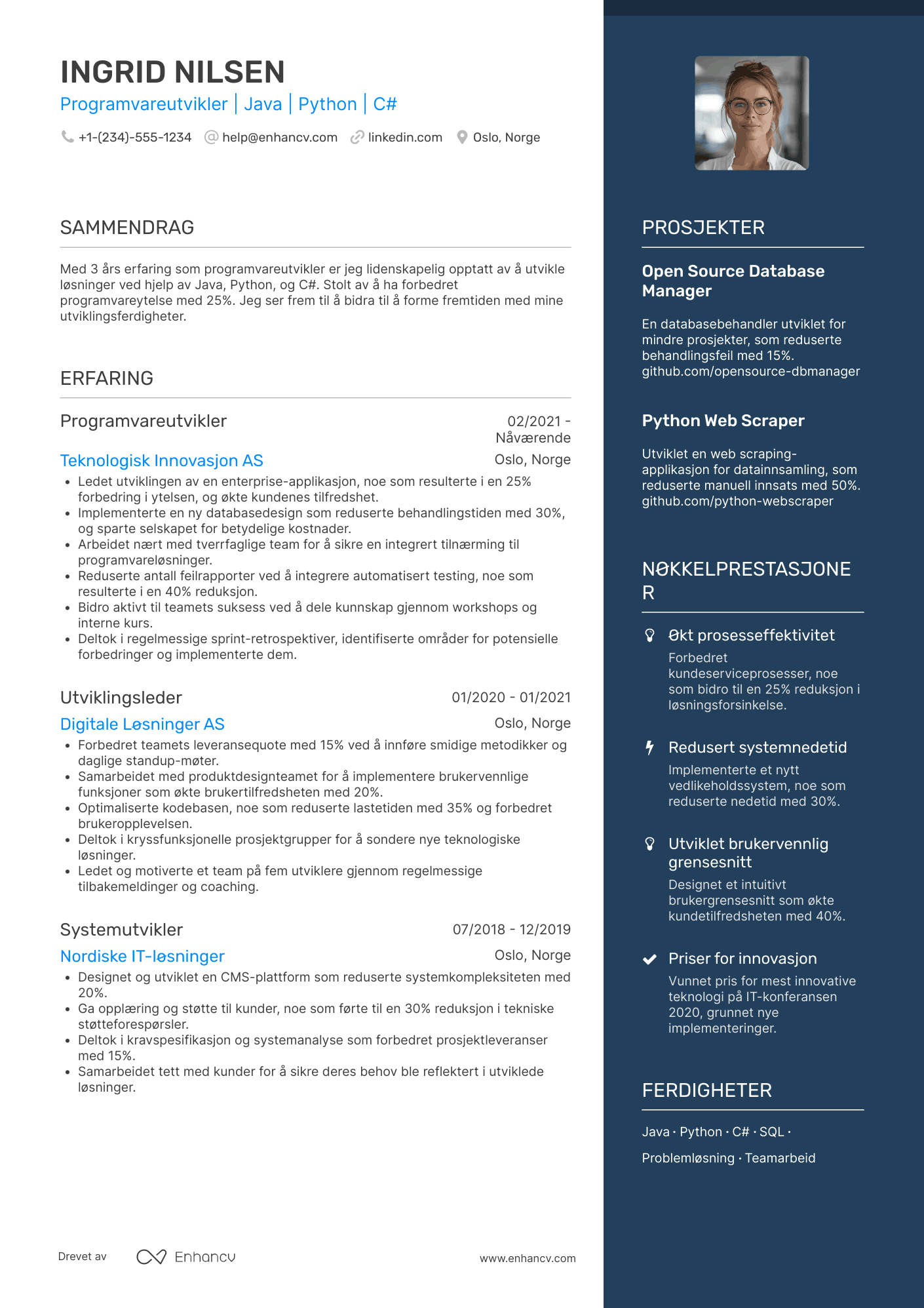 CV for Nyutdannede Programvareutvikler