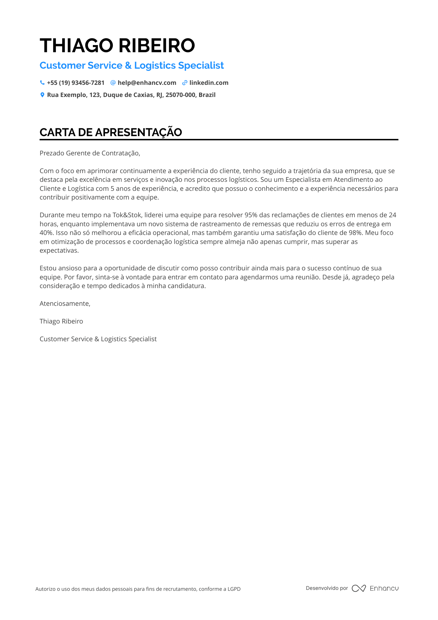 Gerente de Atendimento ao Cliente em Logística