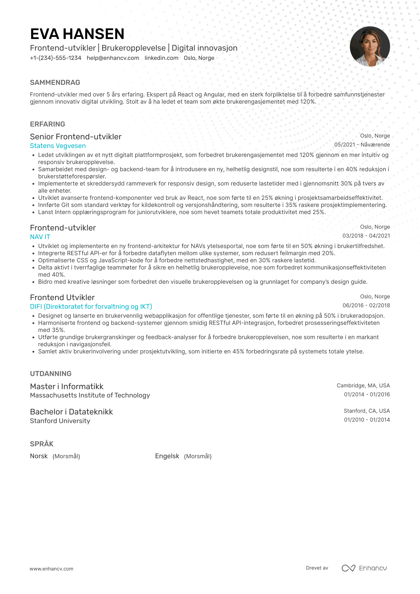 CV for Frontend‑utvikler i offentlig sektor