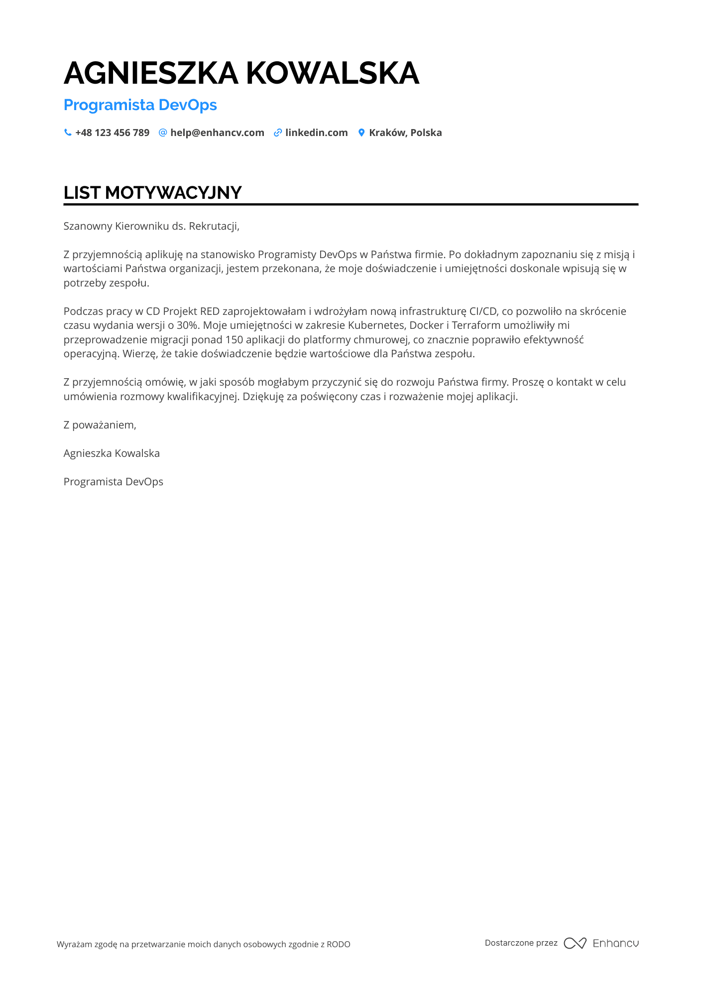 List motywacyjny dla Programista DevOps