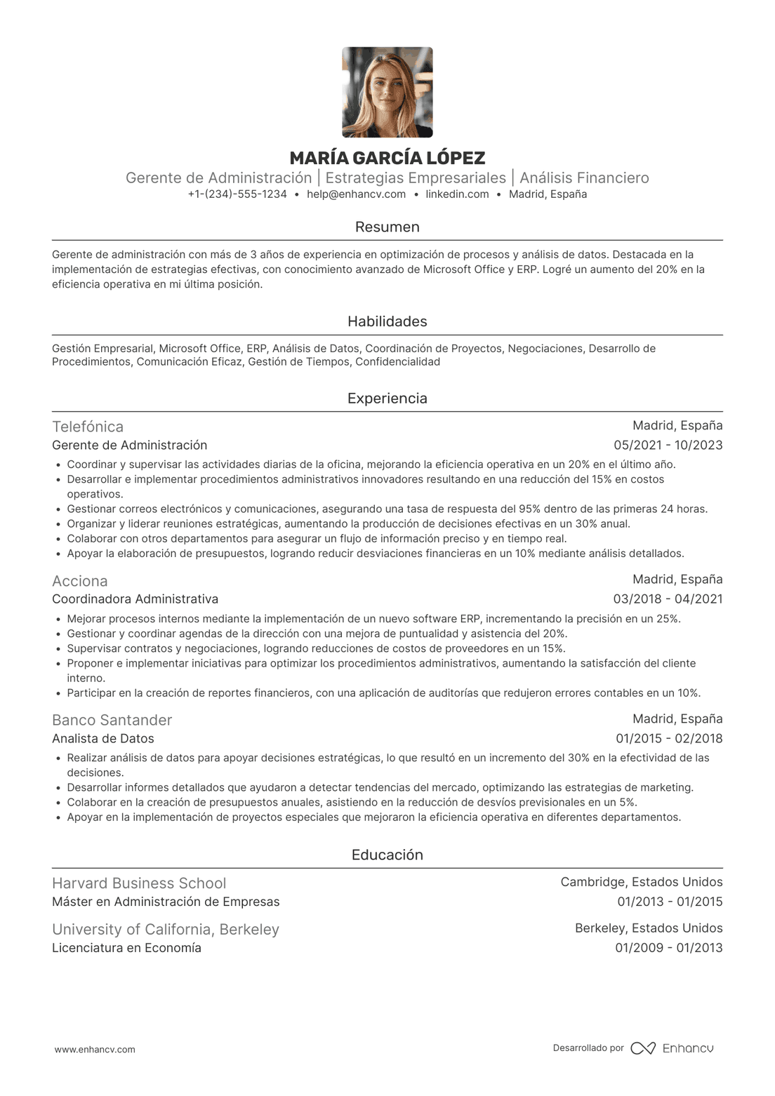 Ejemplo de CV de administración de empresas