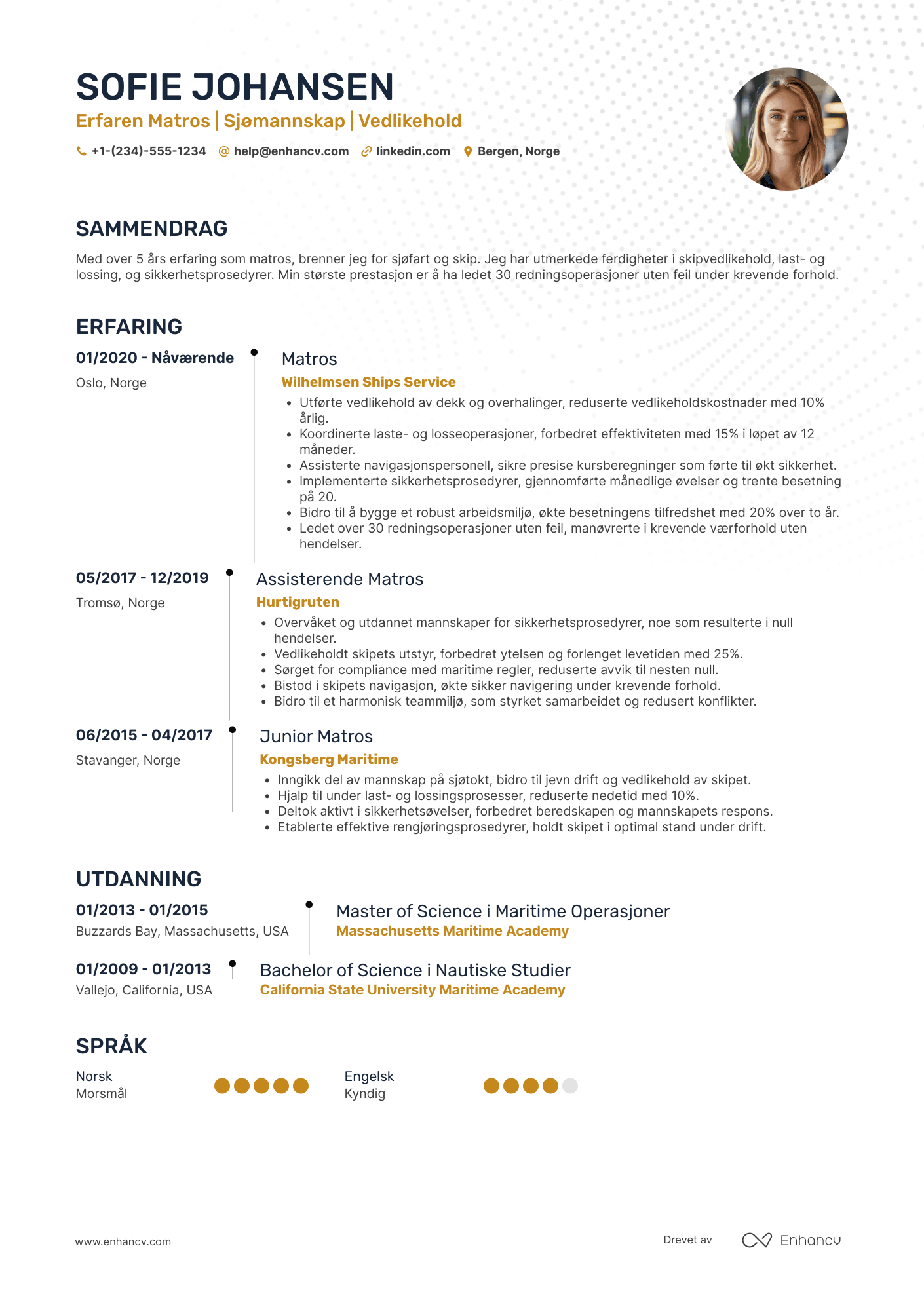 CV for Sjømann Matros