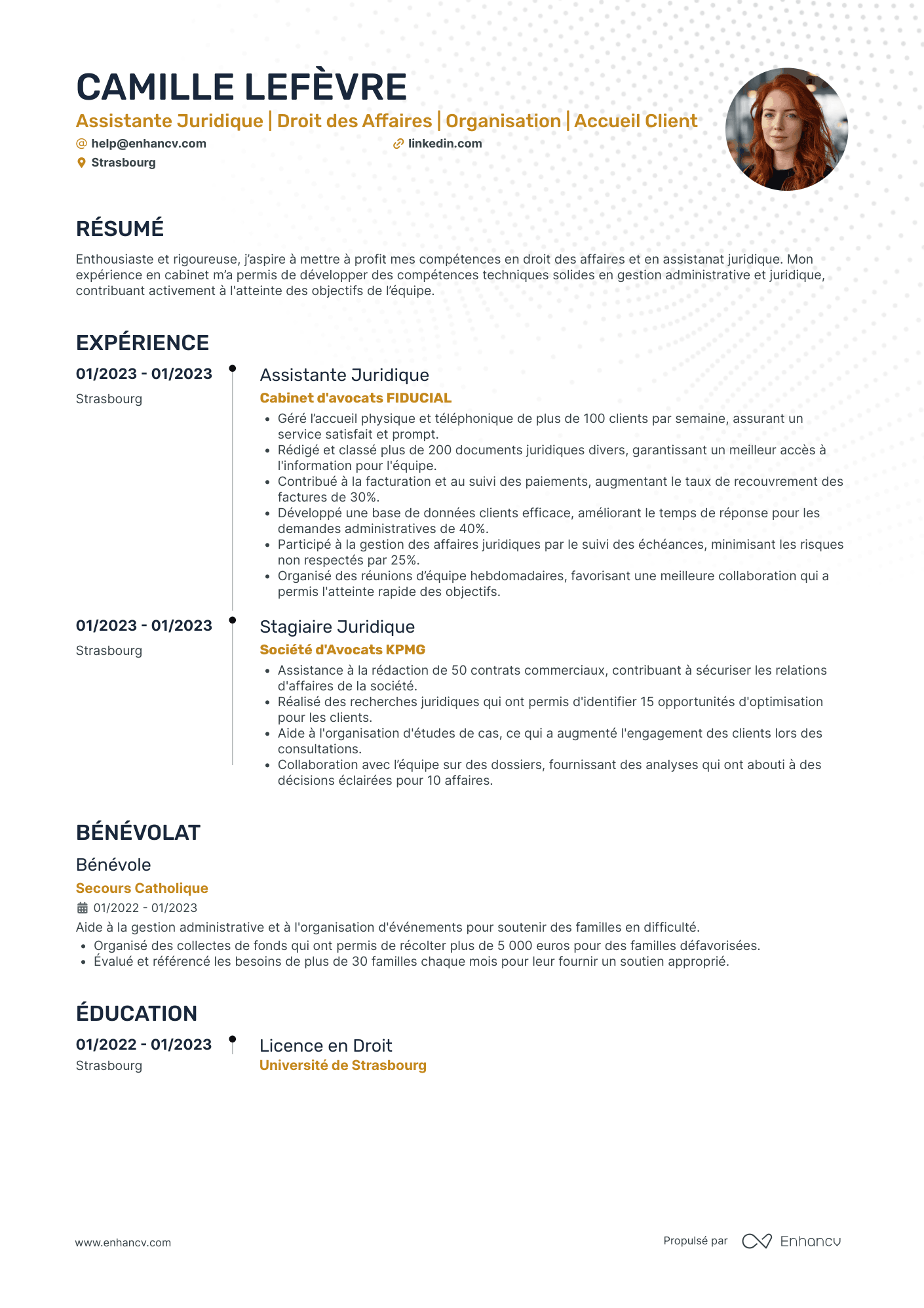 Assistant juridique en cabinet d’avocats Exemples de CV