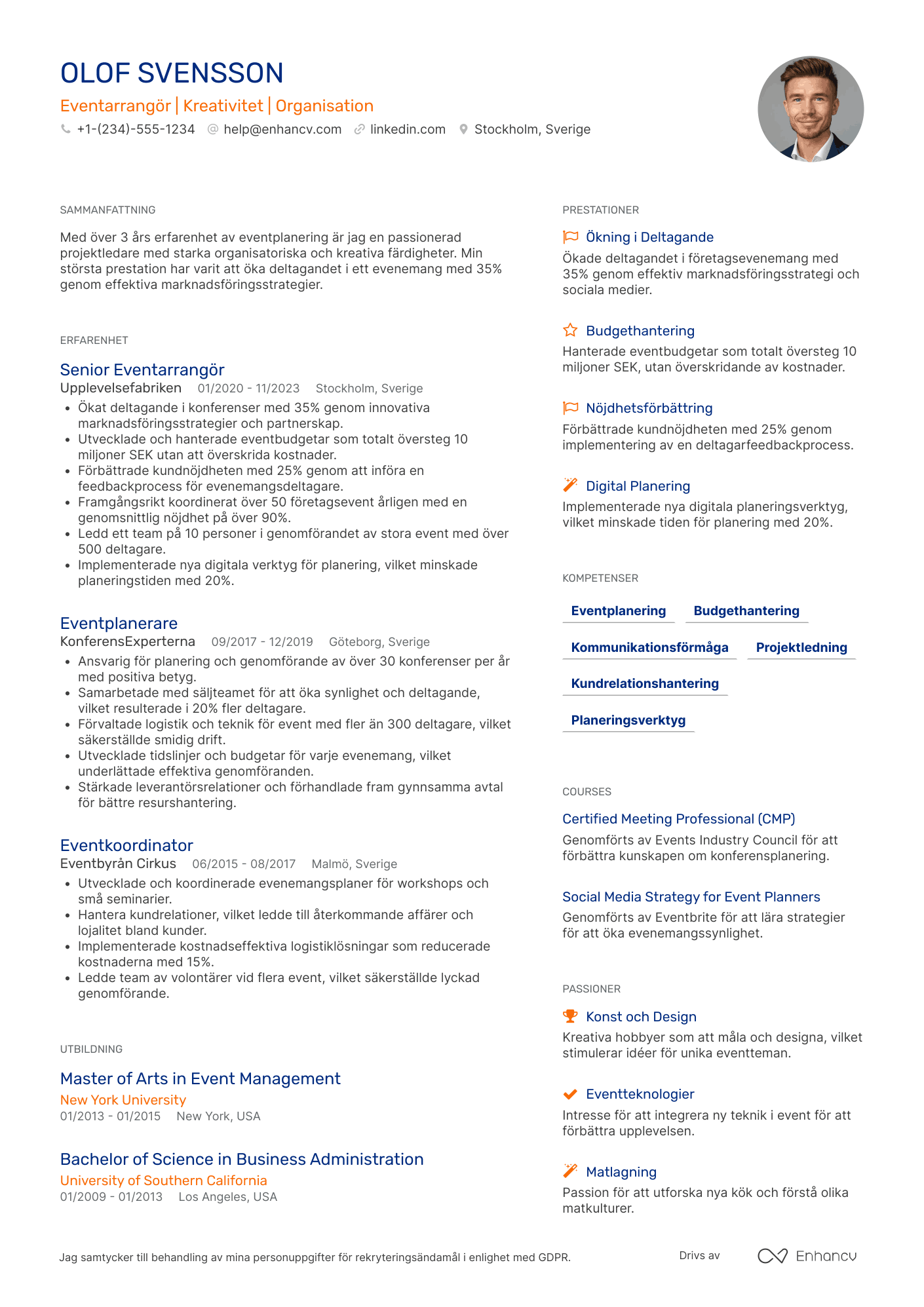 CV för Eventarrangör inom konferens