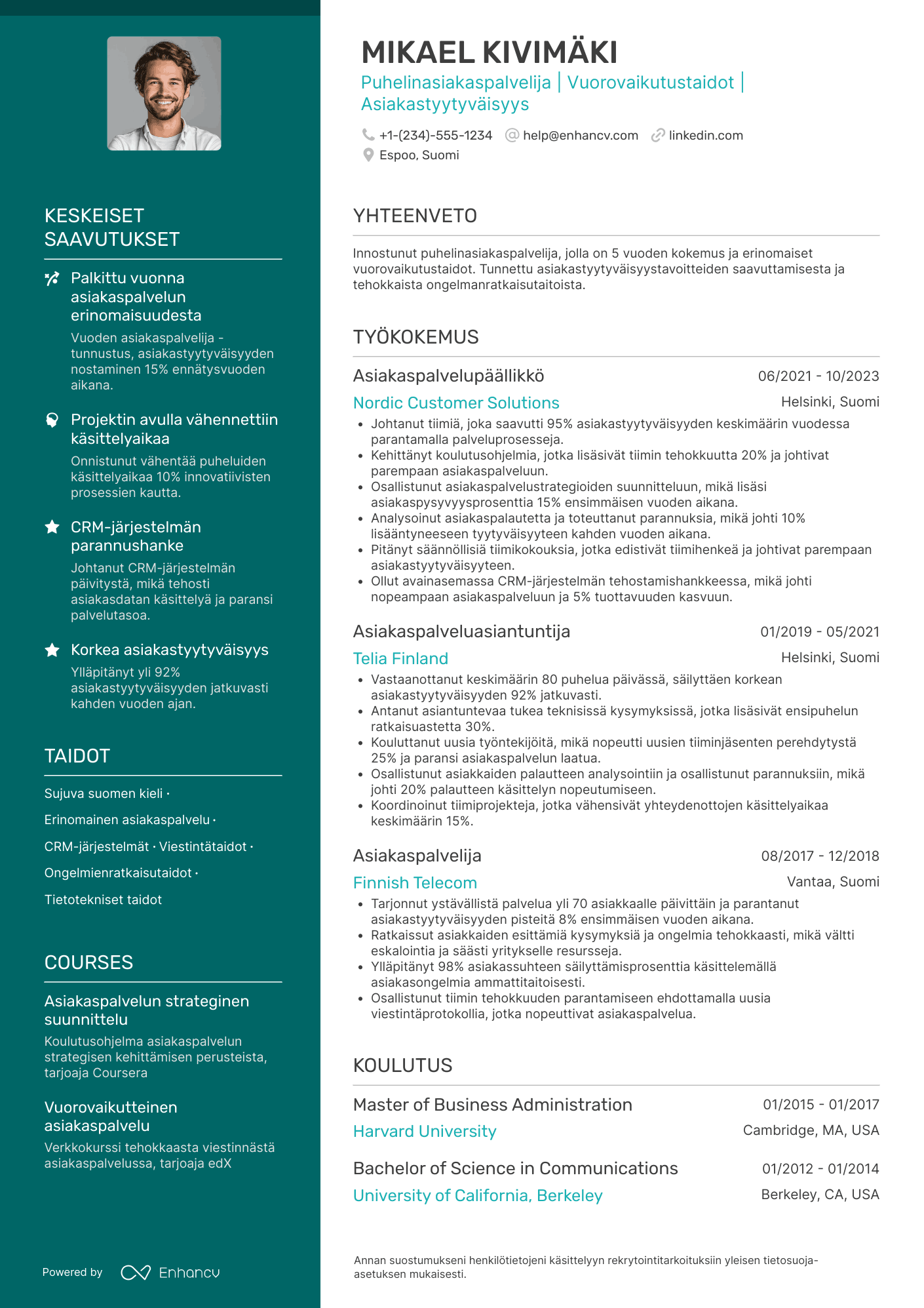 Ansioluettelo Puhelinasiakaspalvelija