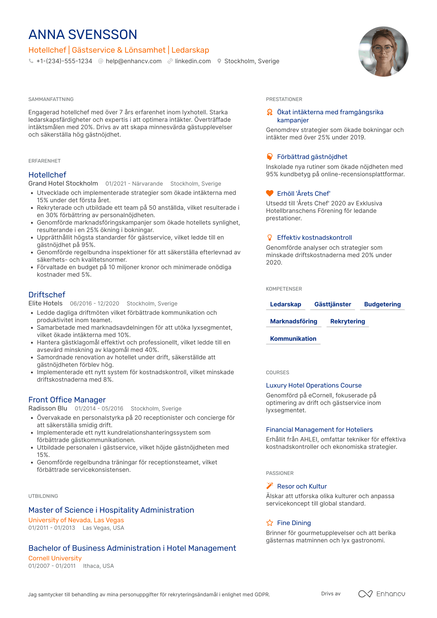 CV för Hotellchef lyxresorter