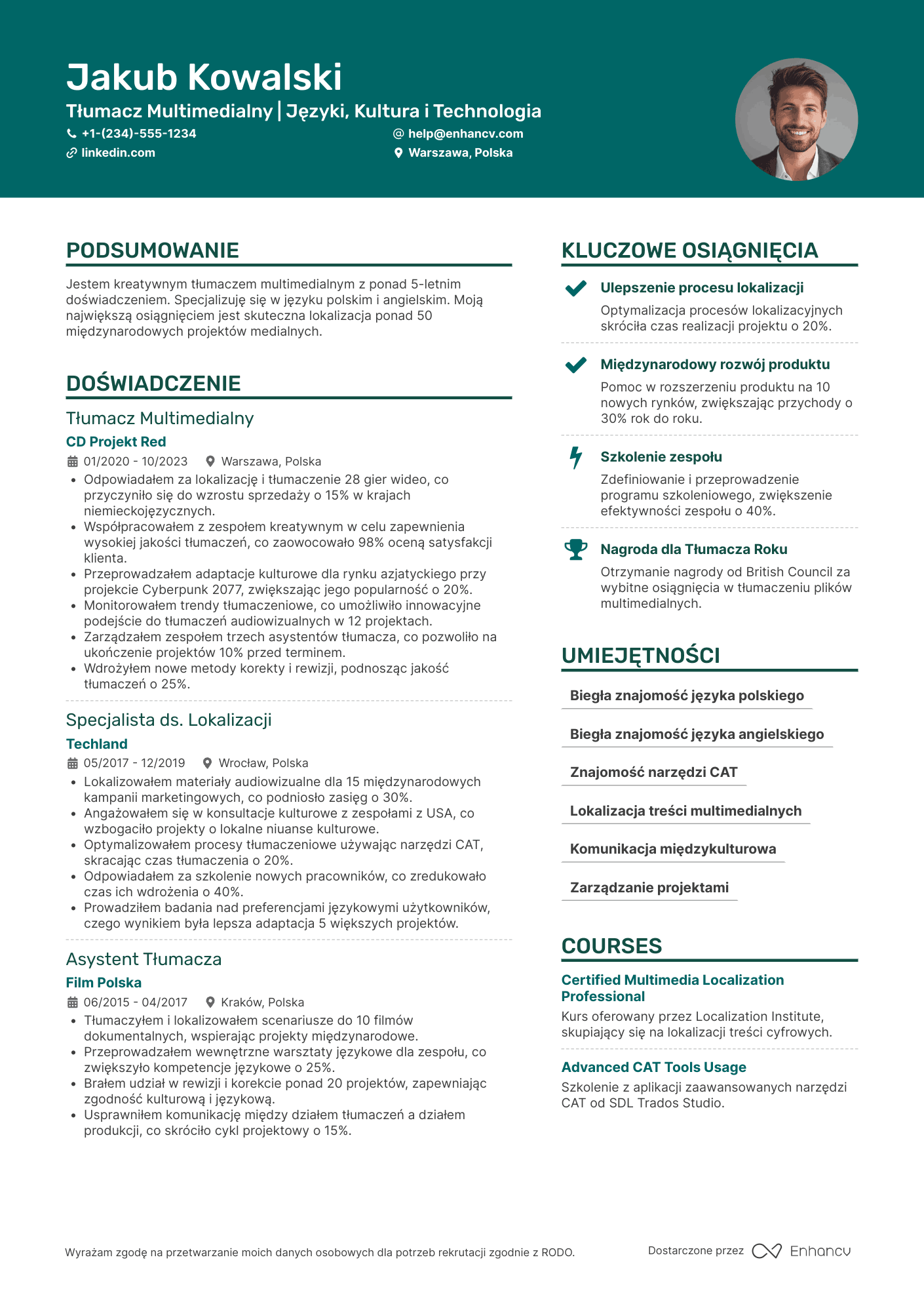 CV dla Tłumacz Multimedialny