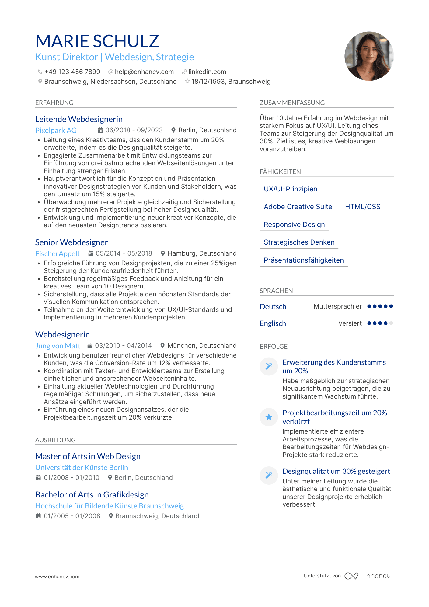 Lebenslauf als Kunst Direktor für Webdesign