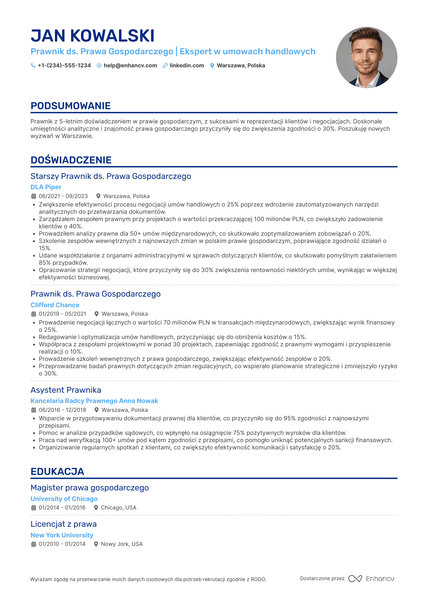 CV dla Prawnik ds. Prawa Gospodarczego