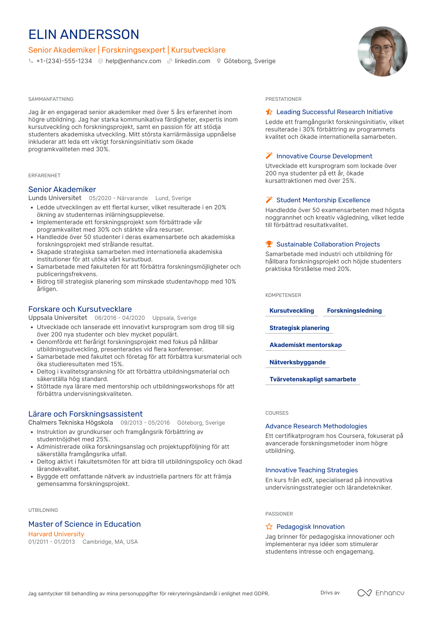 CV för Senior Akademiker