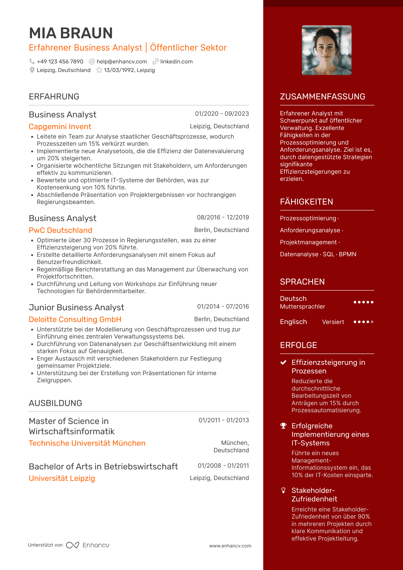 Lebenslauf in Business Analyst für Regierungsbehörden