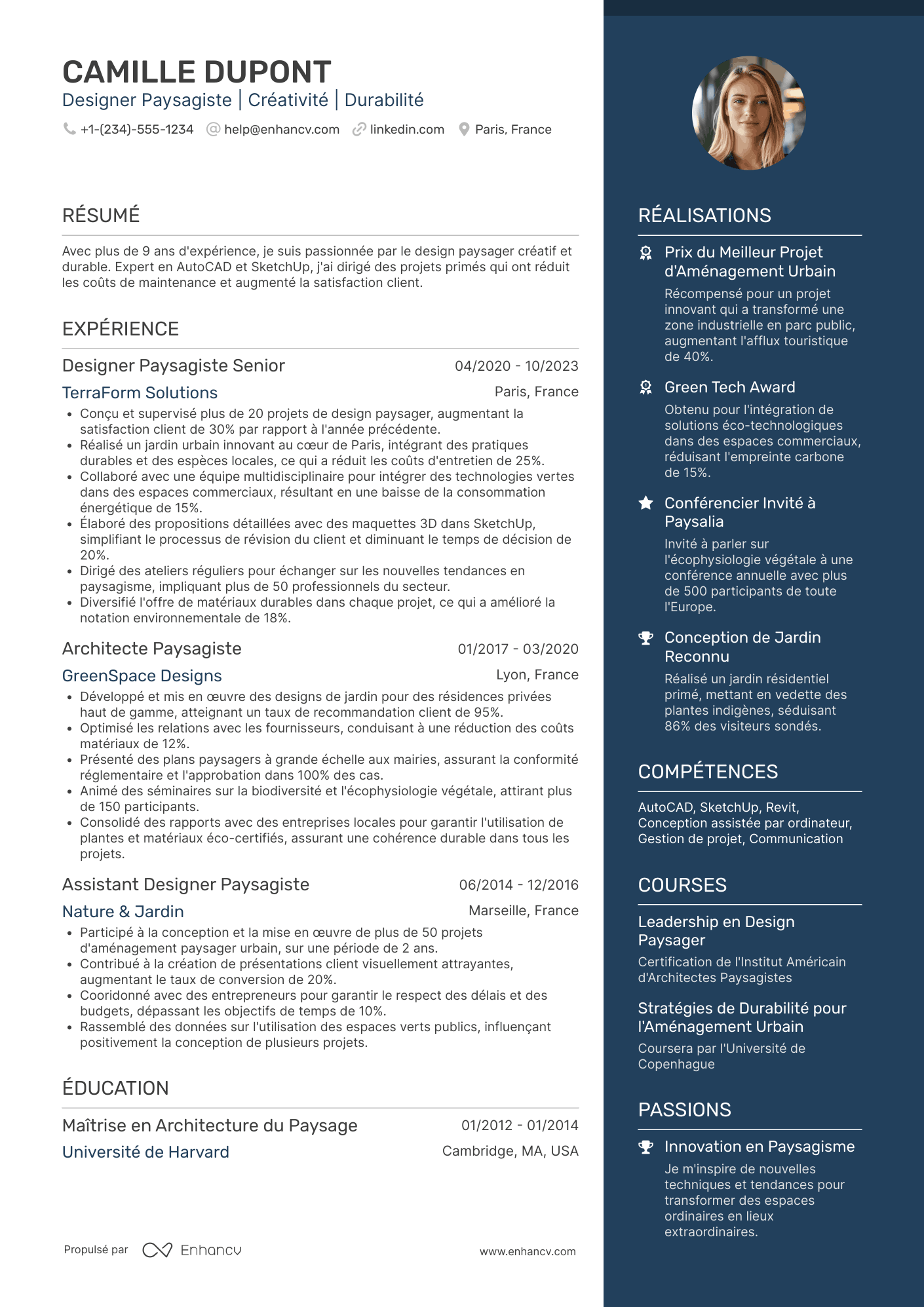 CV de designer paysagiste