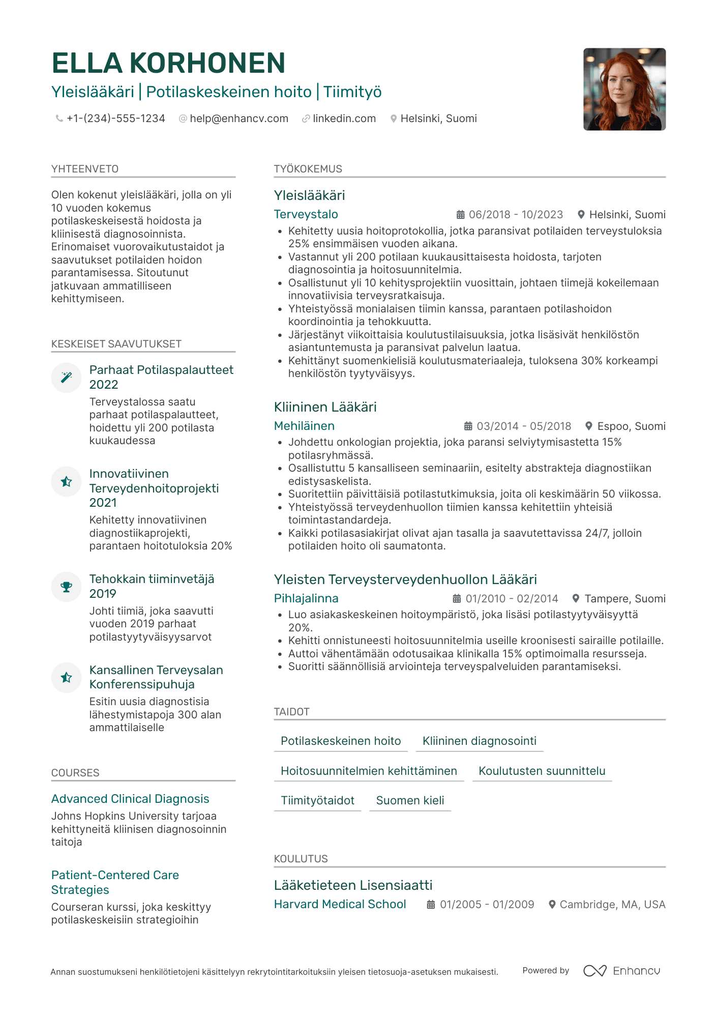 Ansioluettelo Yleislääkäri Terveysasemalla