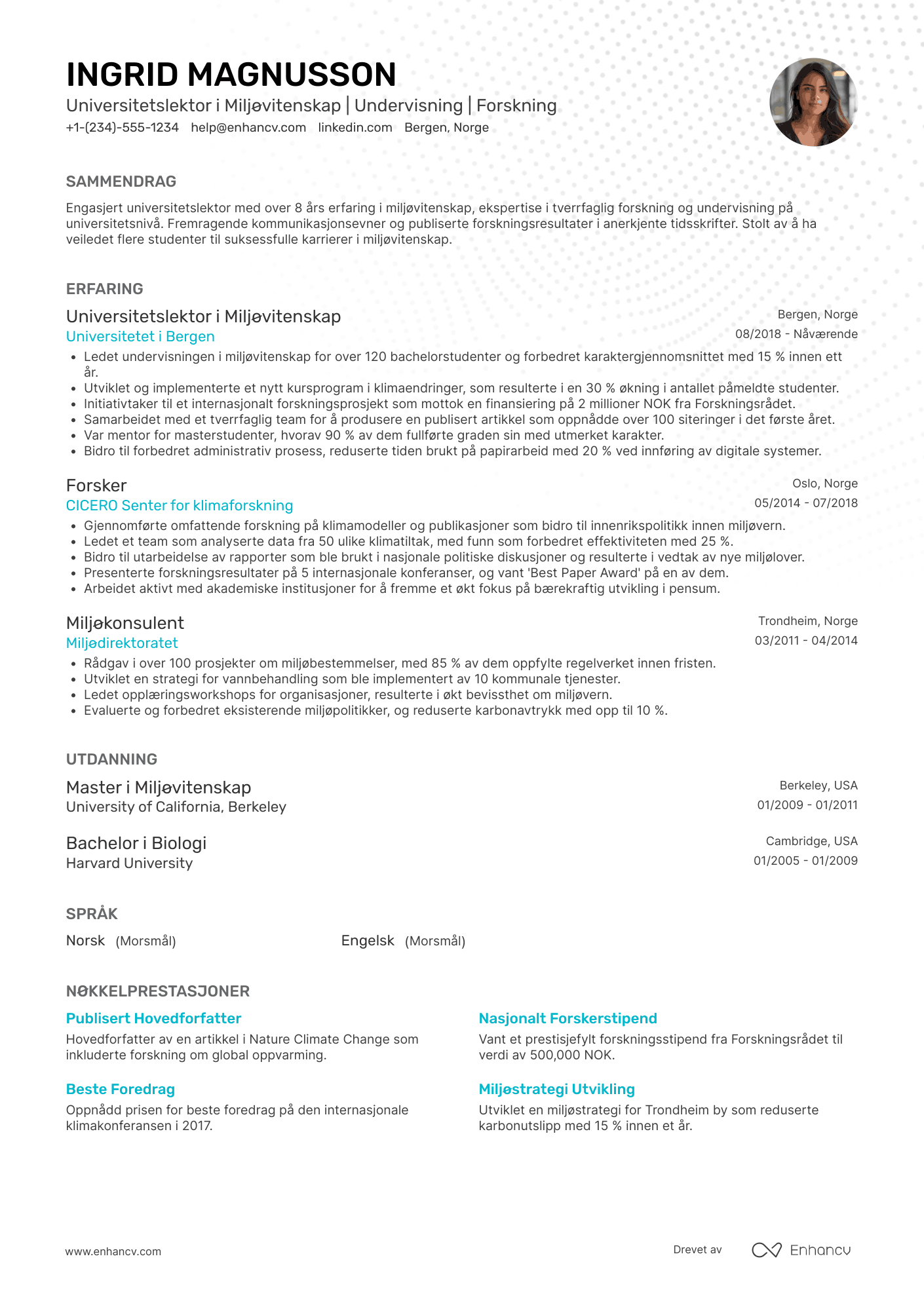 CV for Universitetslektor i miljøvitenskap