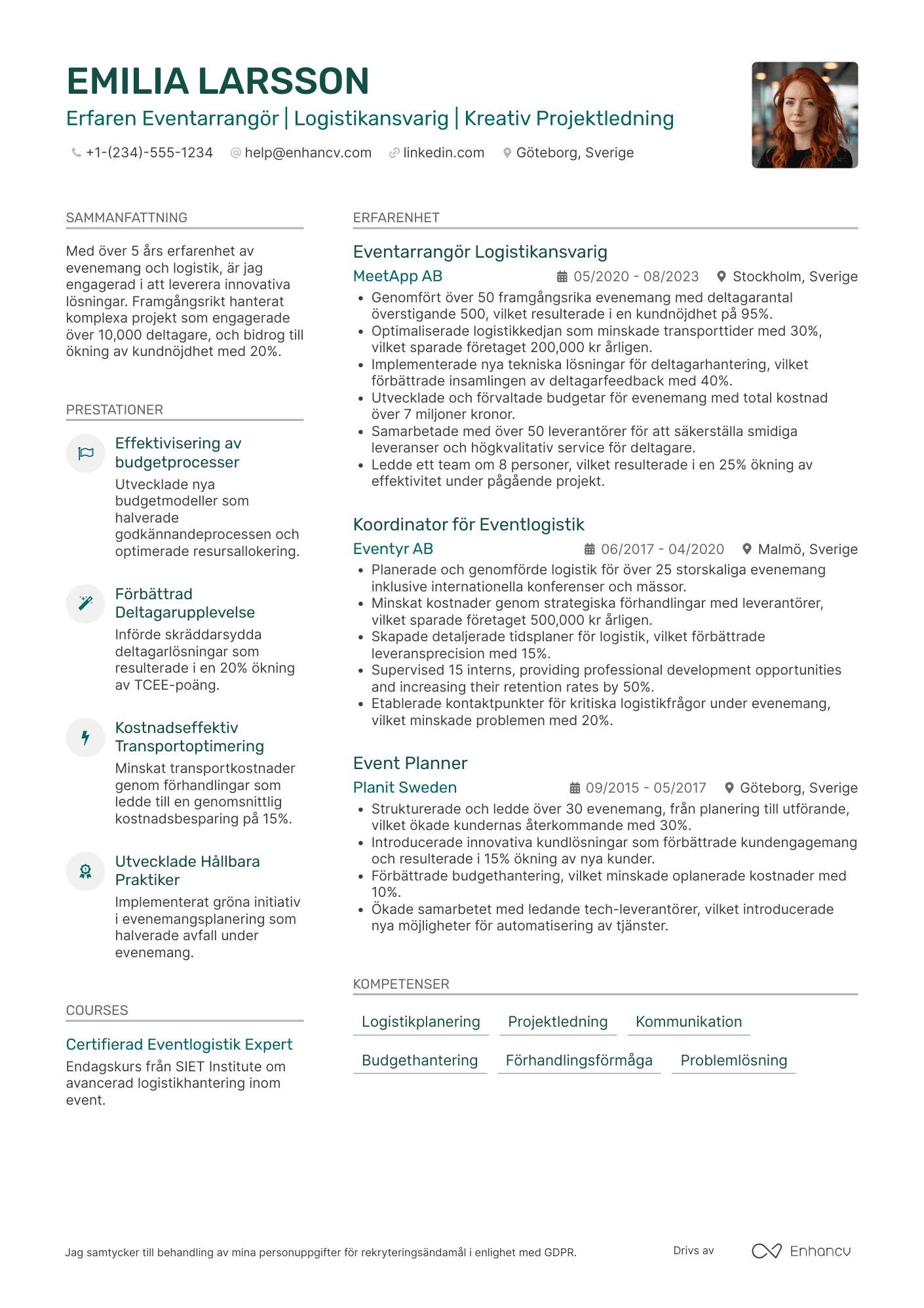 CV för Eventarrangör logistikansvarig