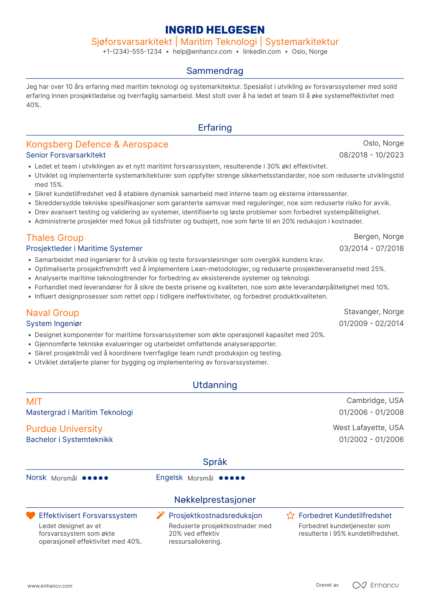 CV for Sjøforsvarsarkitekt i Forsvarsindustrien