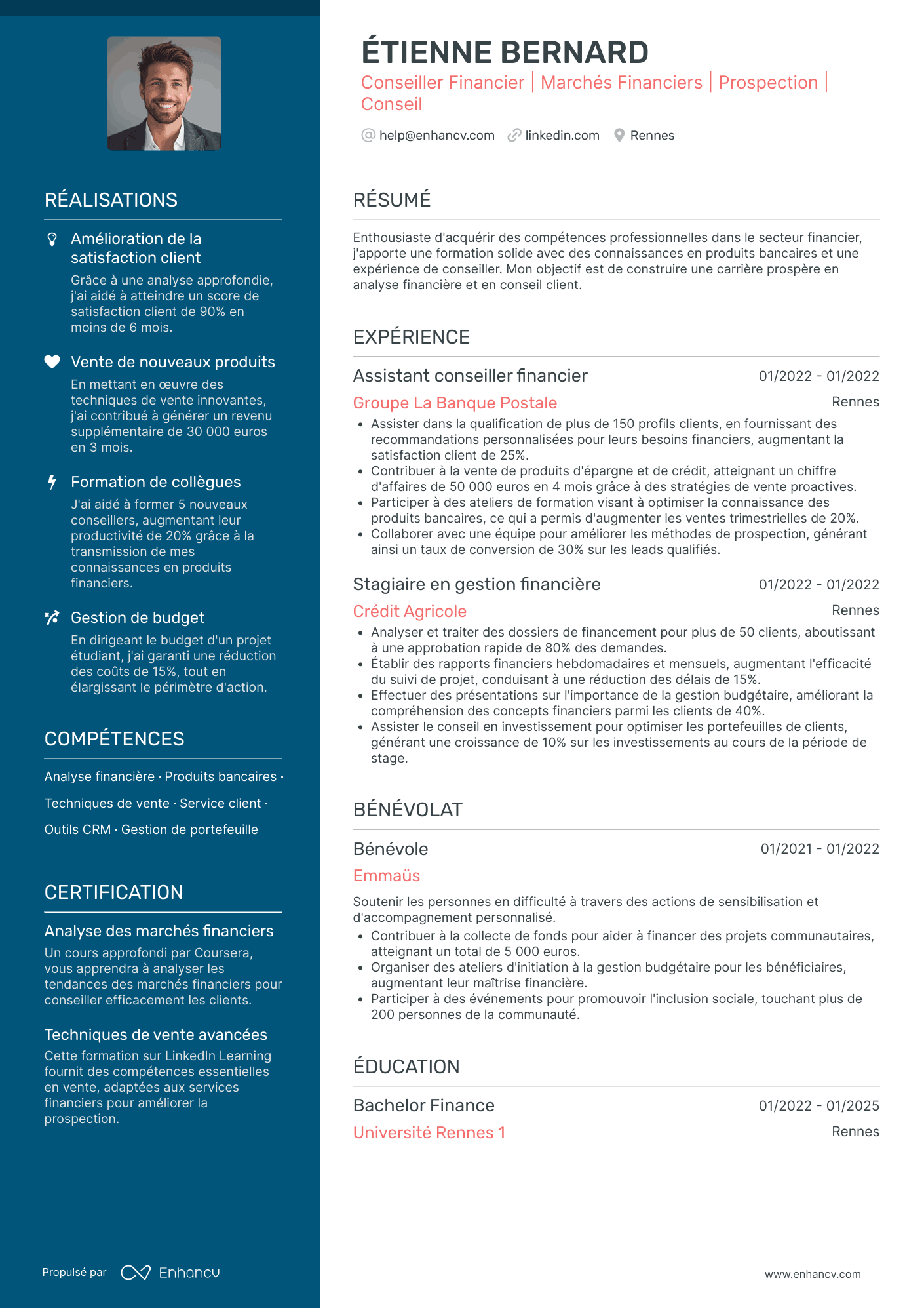 Conseiller financier en banque postale Exemples de CV