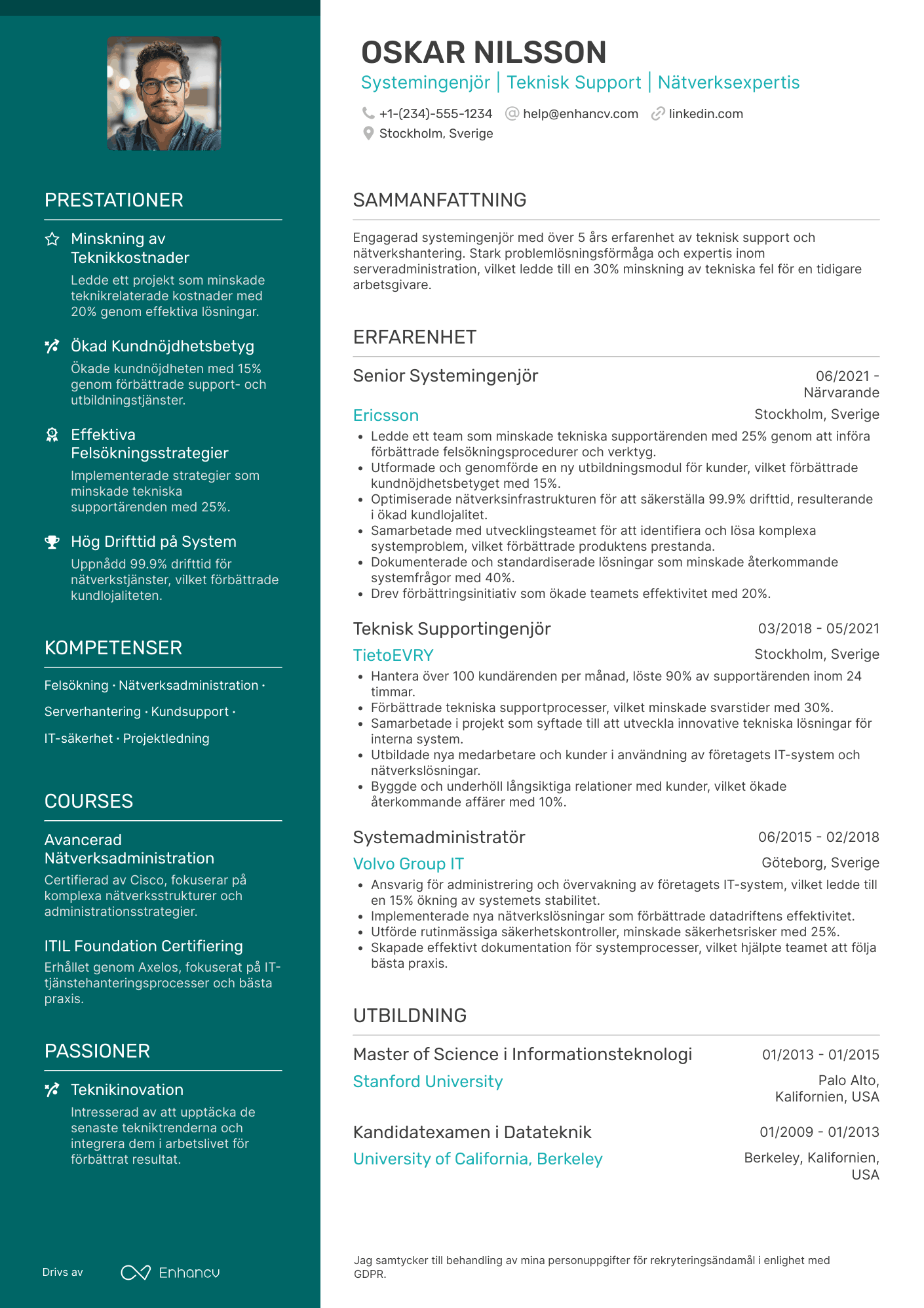 CV för Systemingenjör för teknisk support