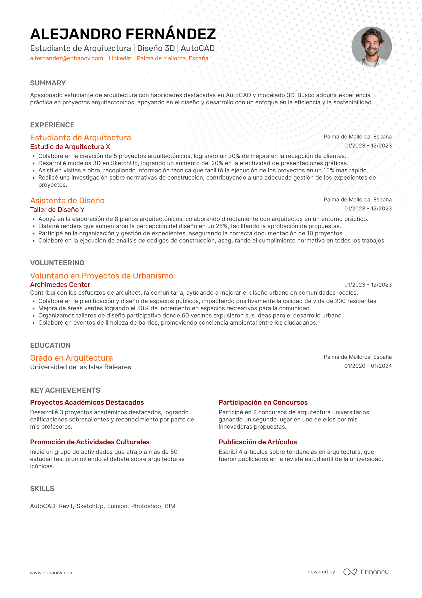 Еstudiante de Arquitectura Ejemplos de CV