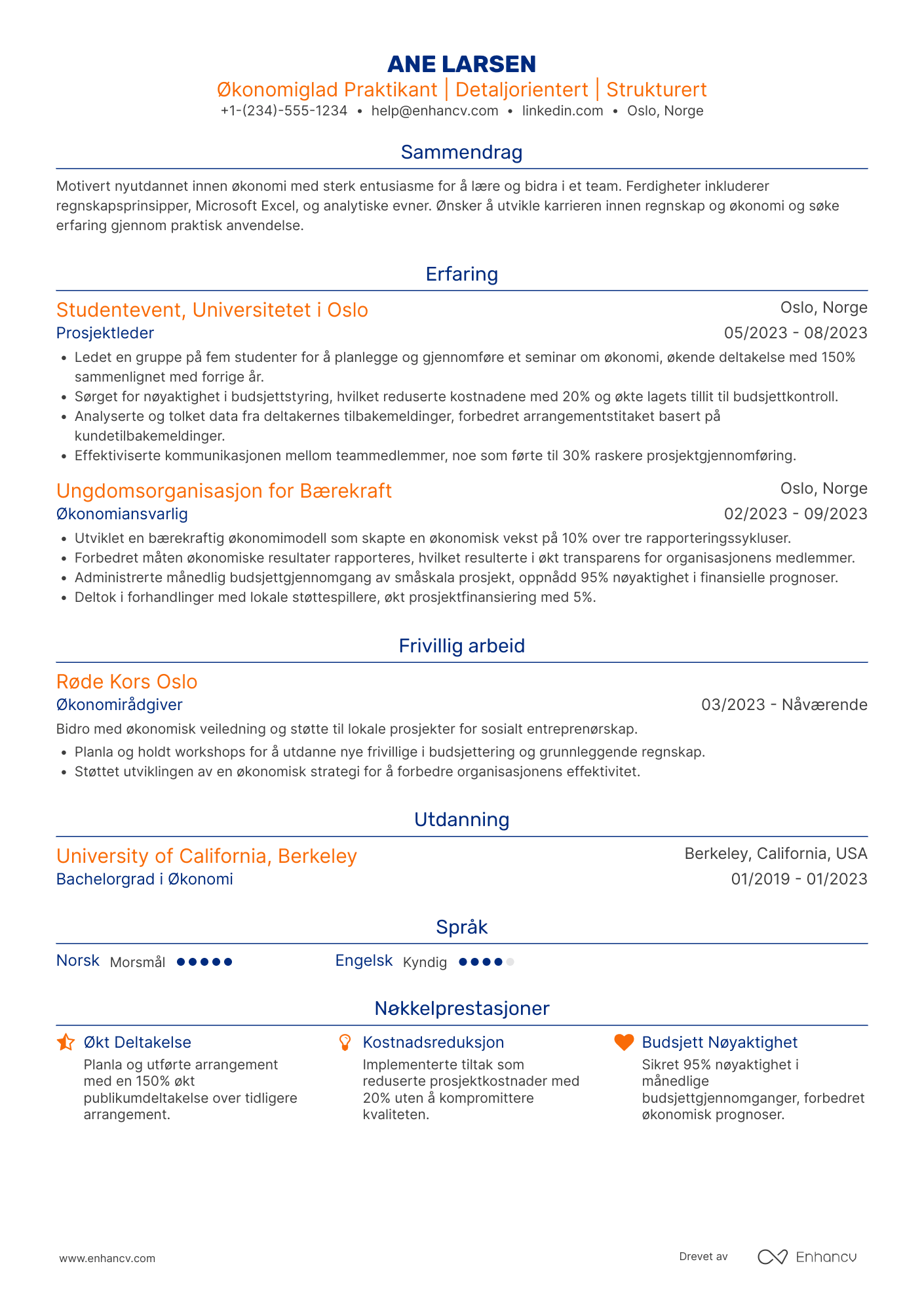 CV for Nyutdannede Praktikant i regnskapsavdelingen