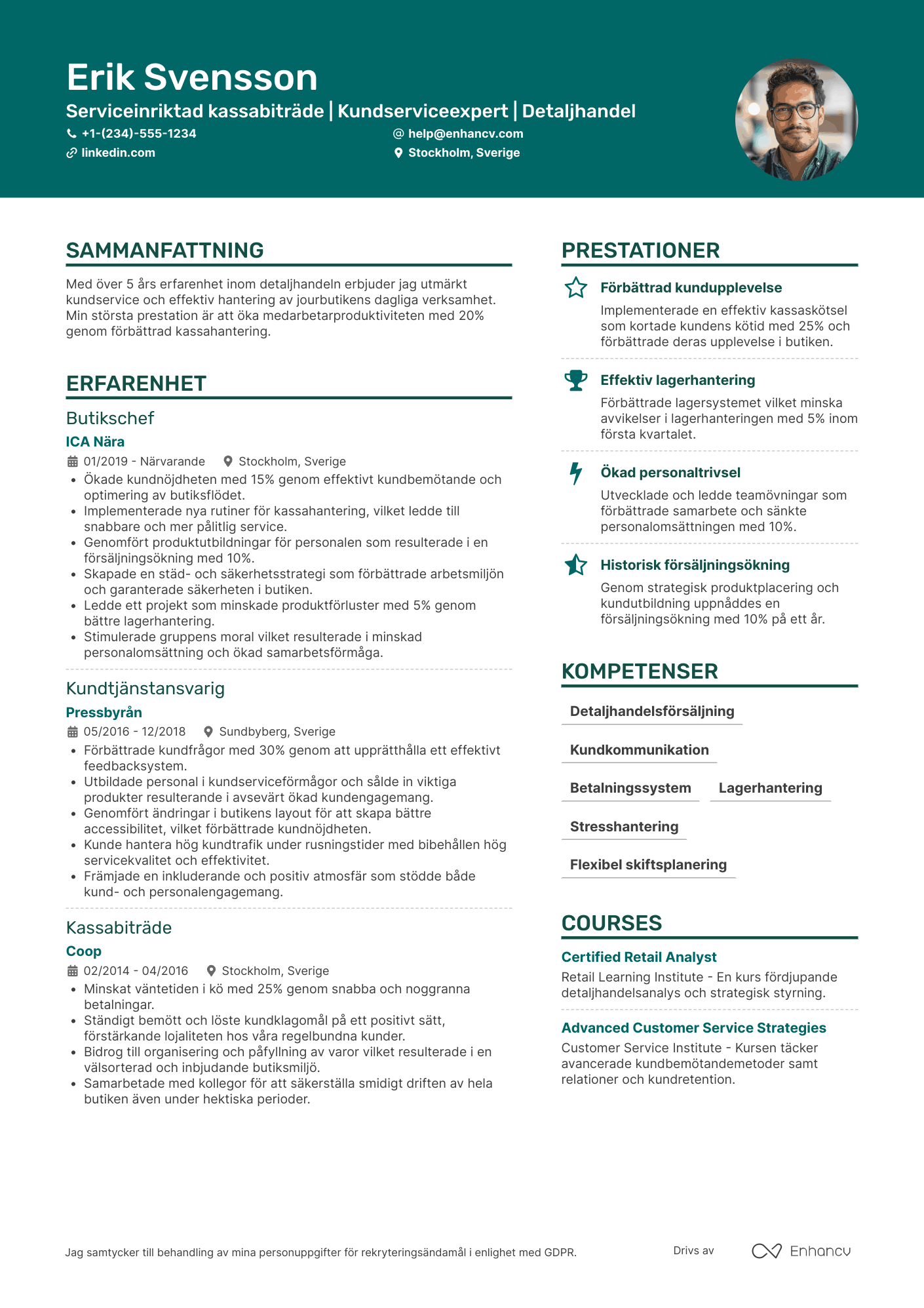 CV för Jourbutikskassabiträde