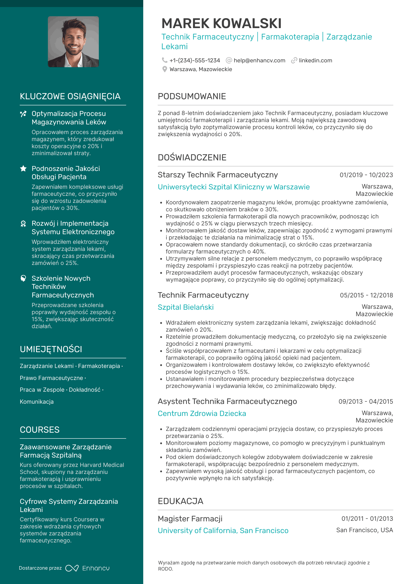 CV dla Technik Farmaceutyczny w Szpitalu