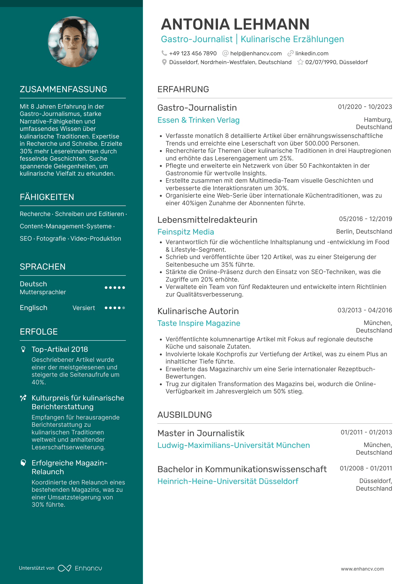 Lebenslauf als Gastro Journalist