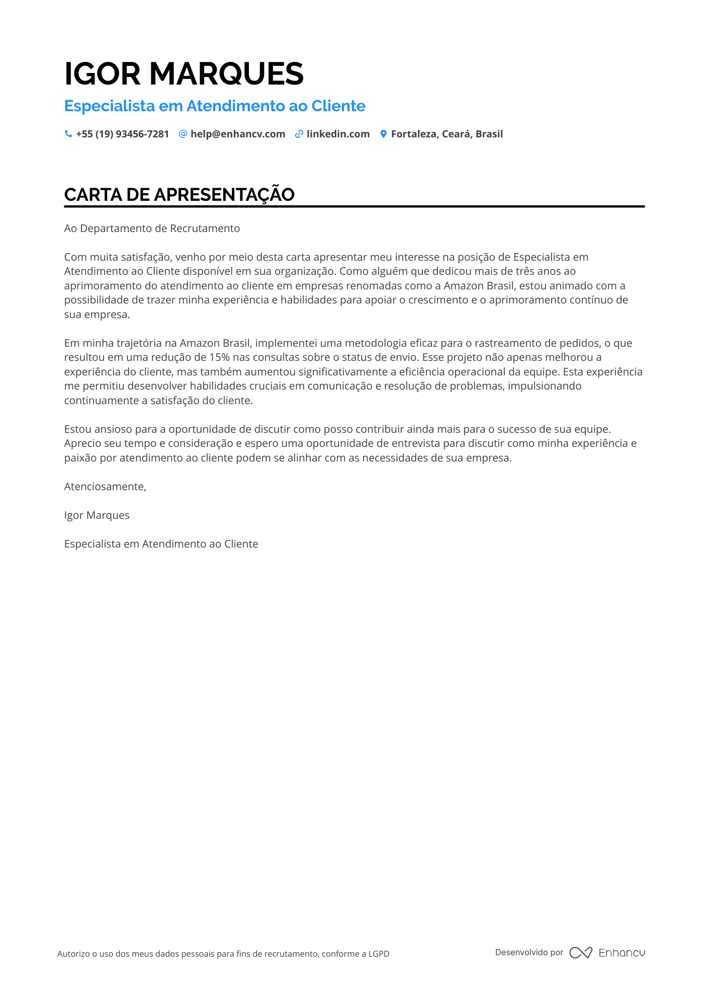 Representante de Atendimento ao Cliente em E commerce