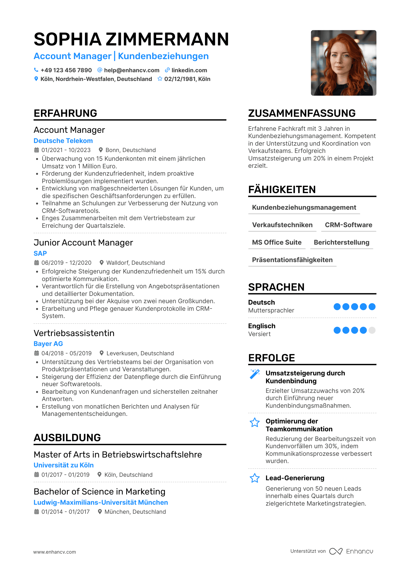 Lebenslauf als Anfänger Account Manager
