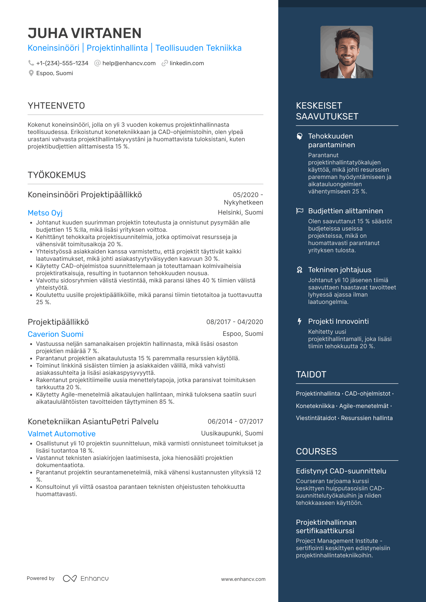 Ansioluettelo Koneinsinööri Projektipäällikkö