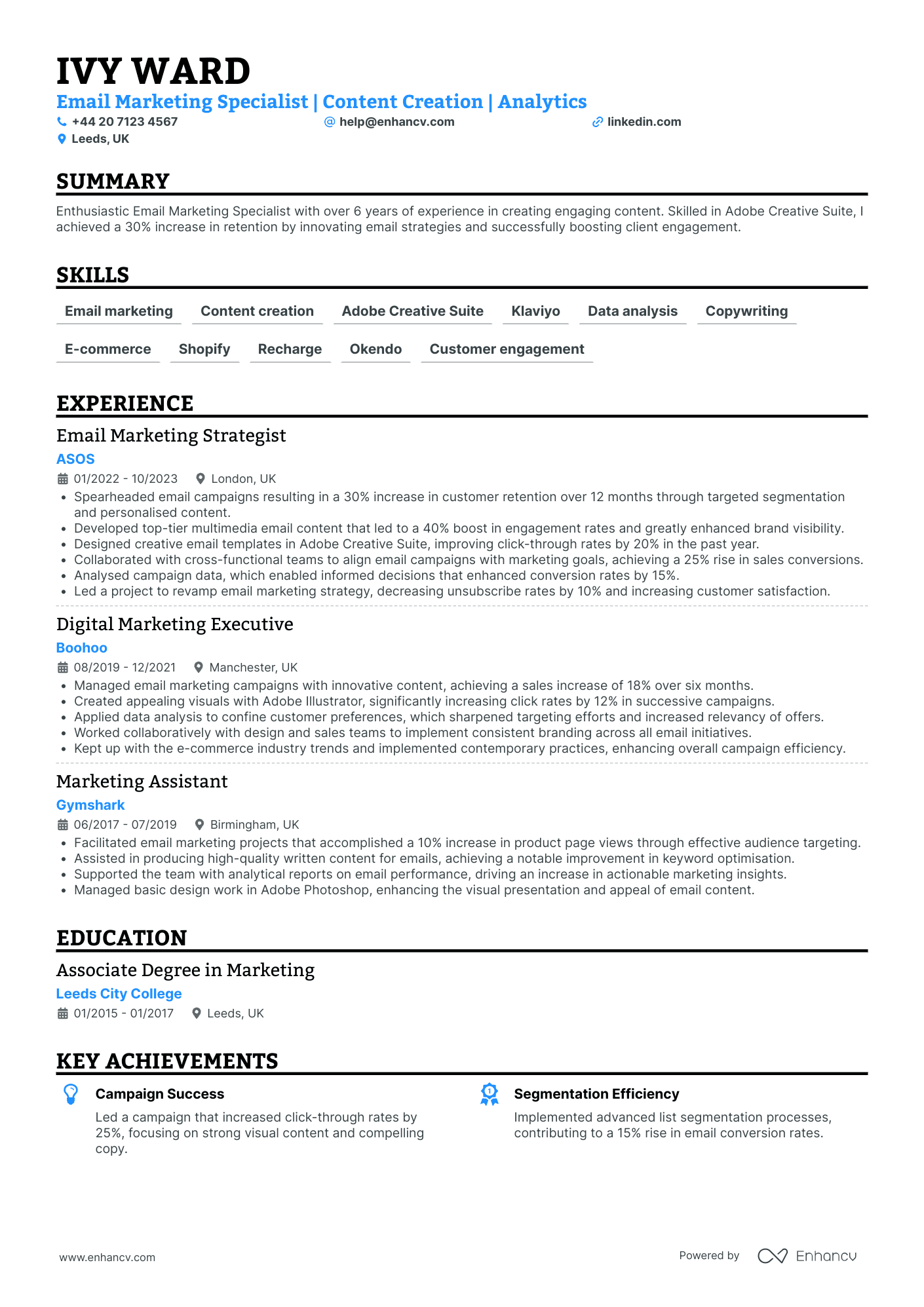 Marketing and Content Creation Assistant CV Examples