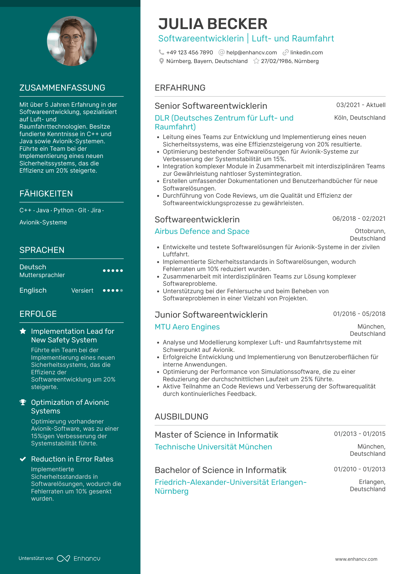 Lebenslauf in Informatiker in der Luft  und Raumfahrt
