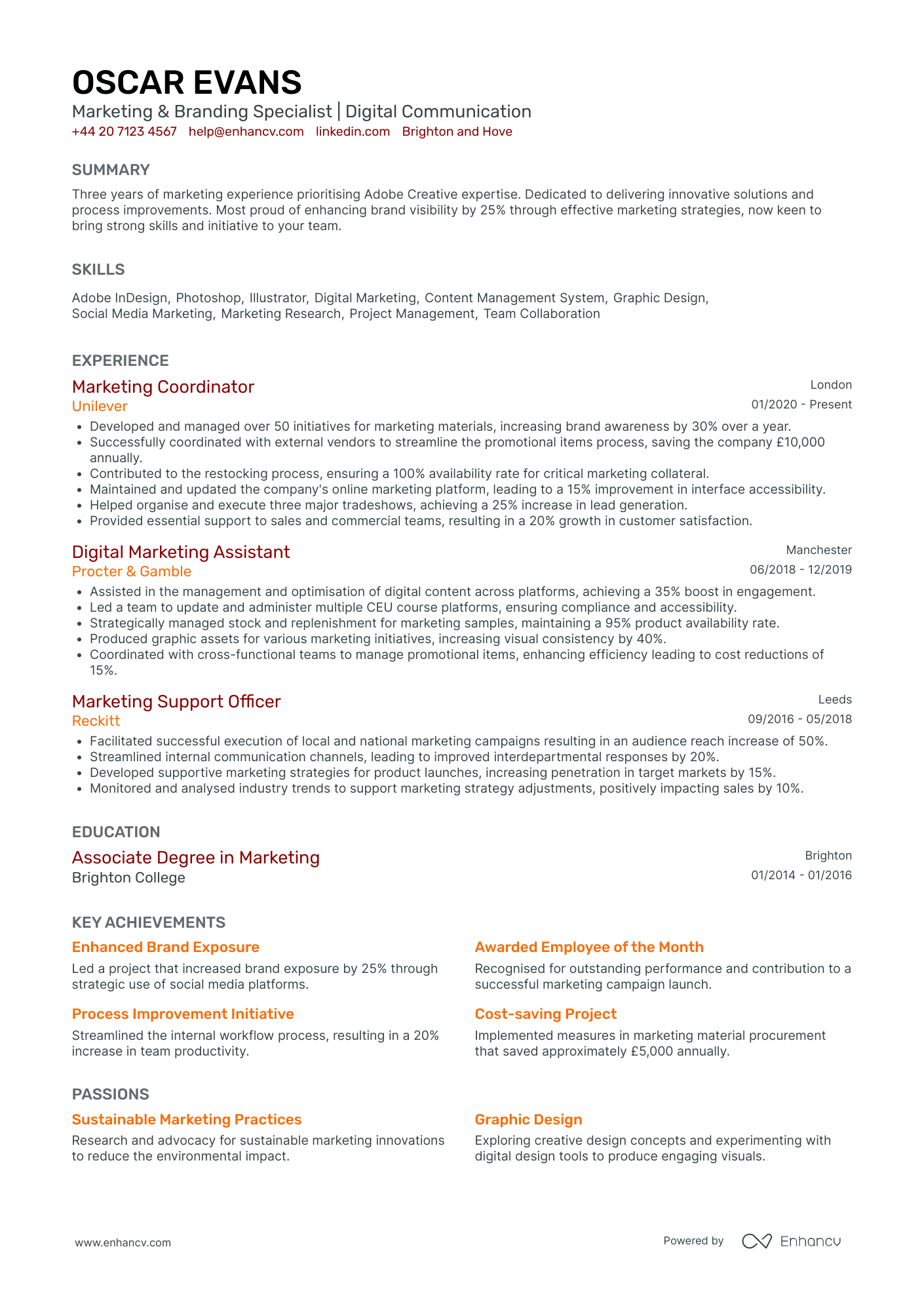 Marketing and Branding Assistant CV Examples