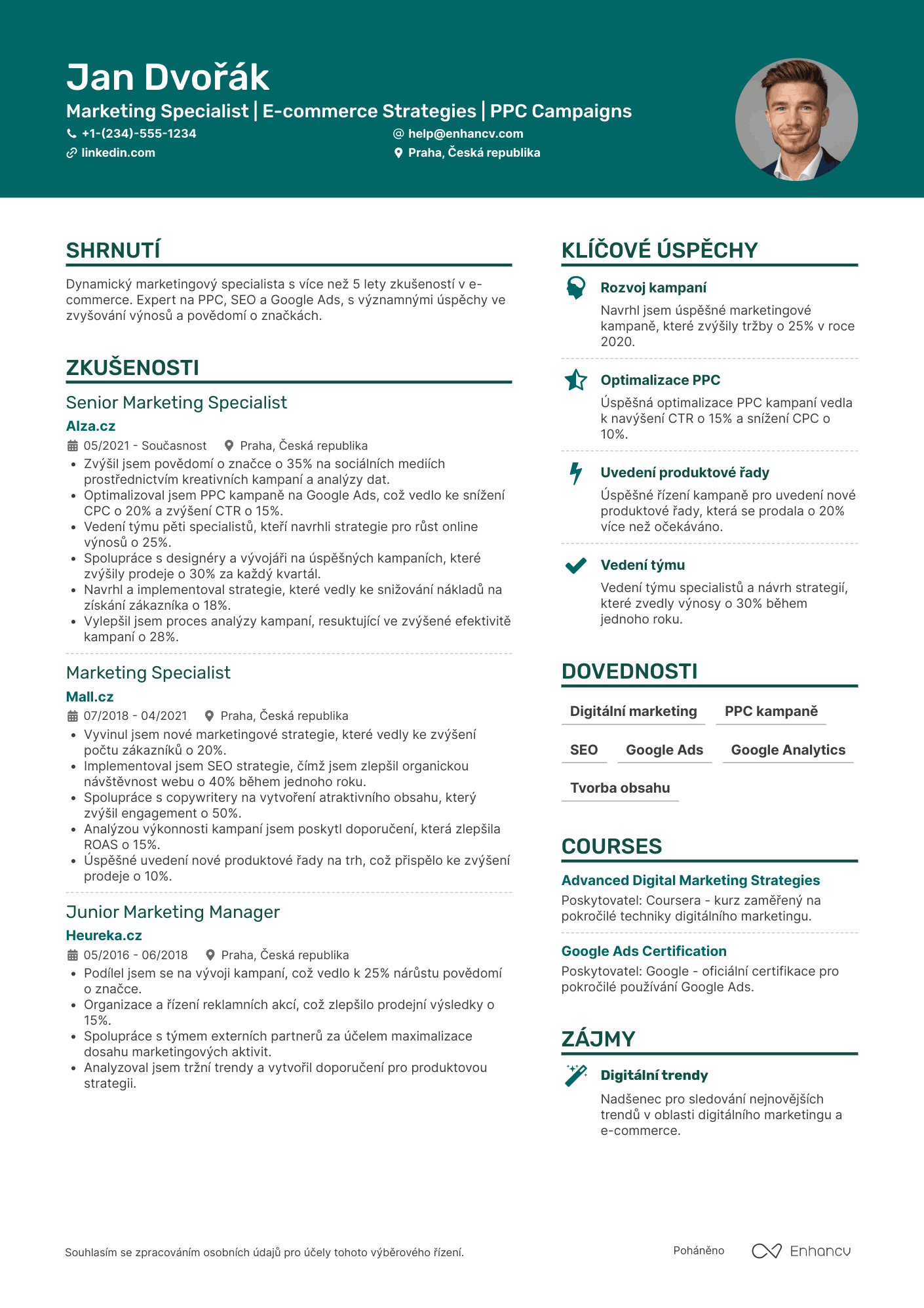 Životopis pro Specialista marketingu v e commerce