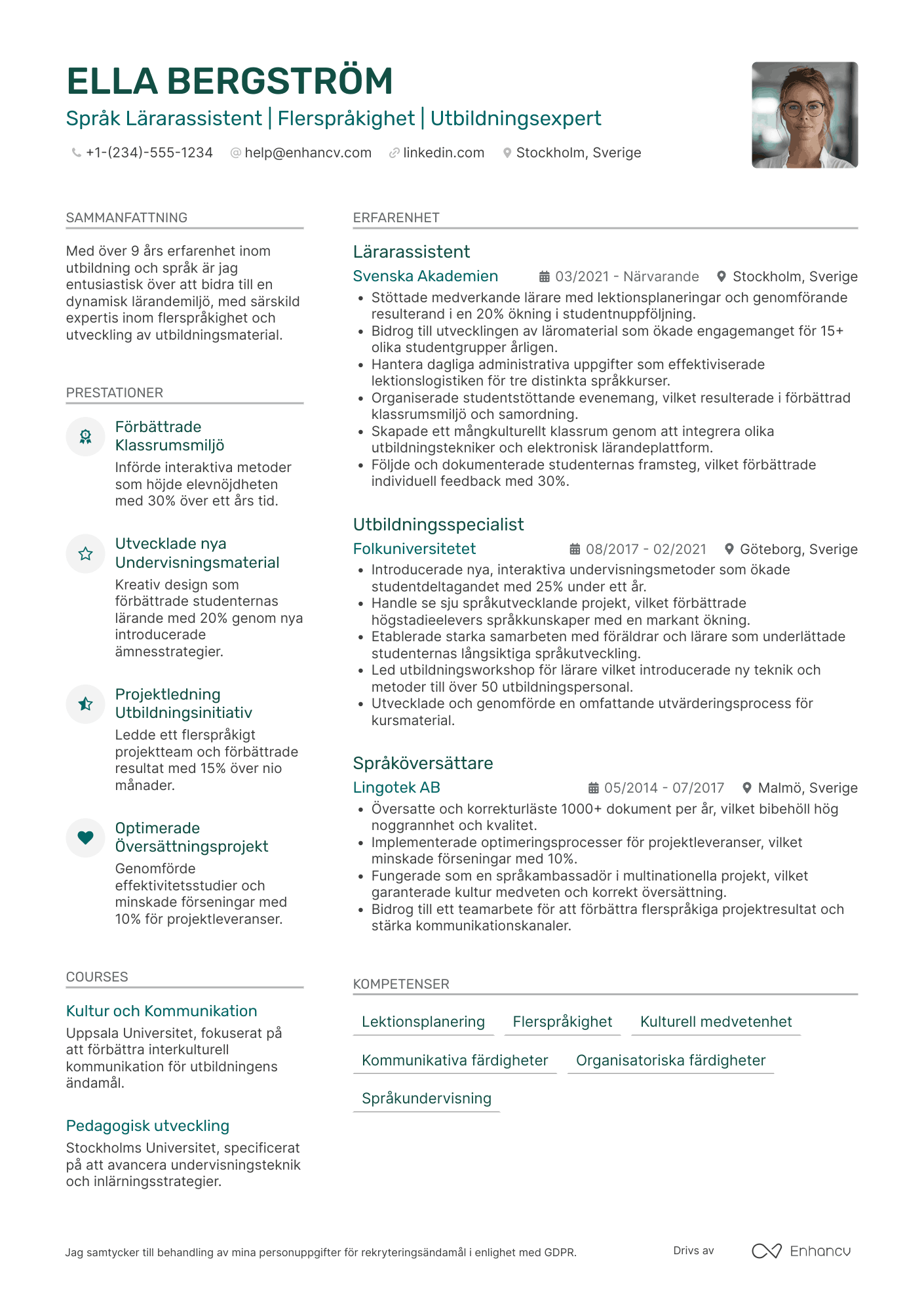 CV för Språk Lärarassistent
