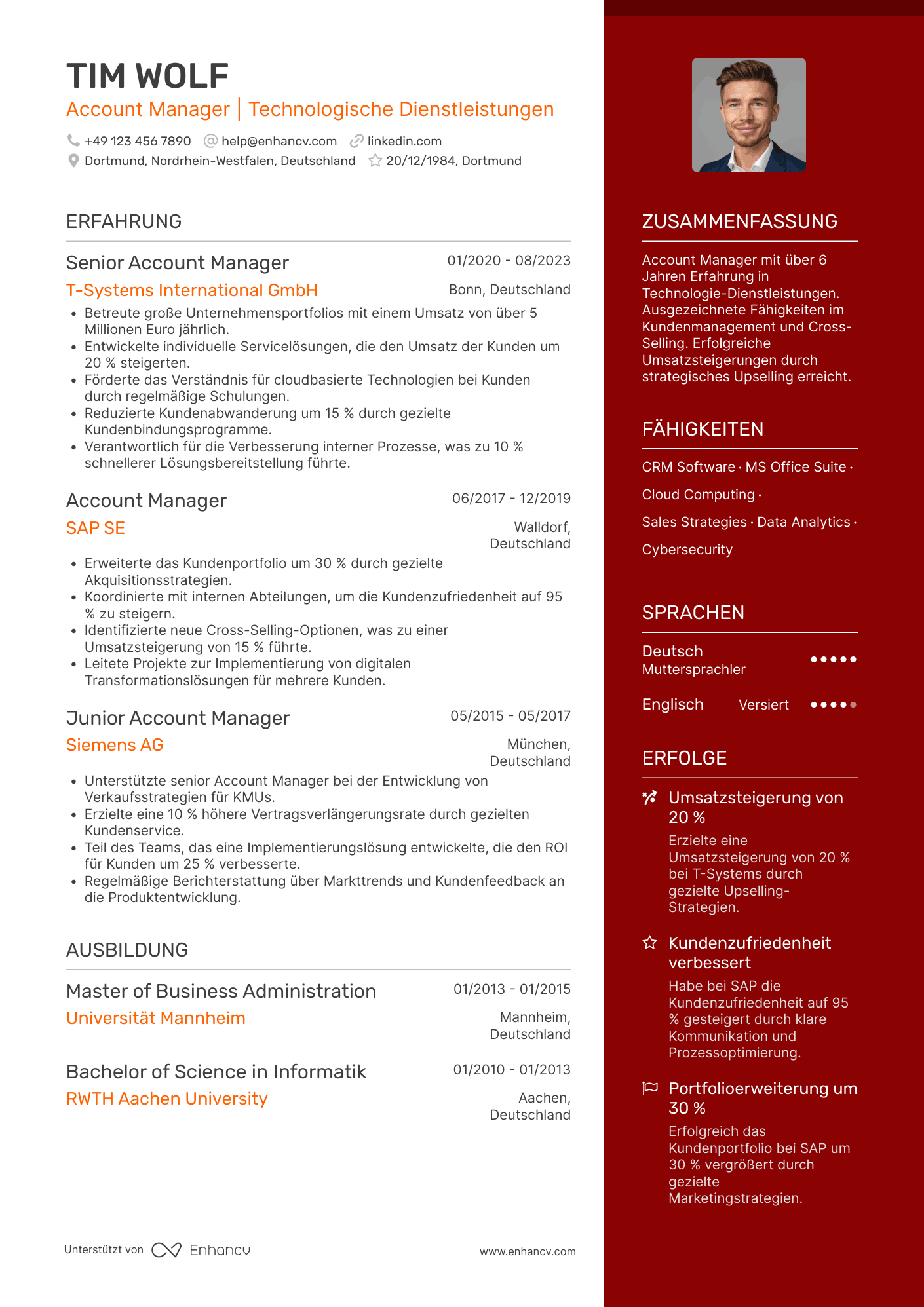 Lebenslauf in Account Manager für technologische Dienstleistungen