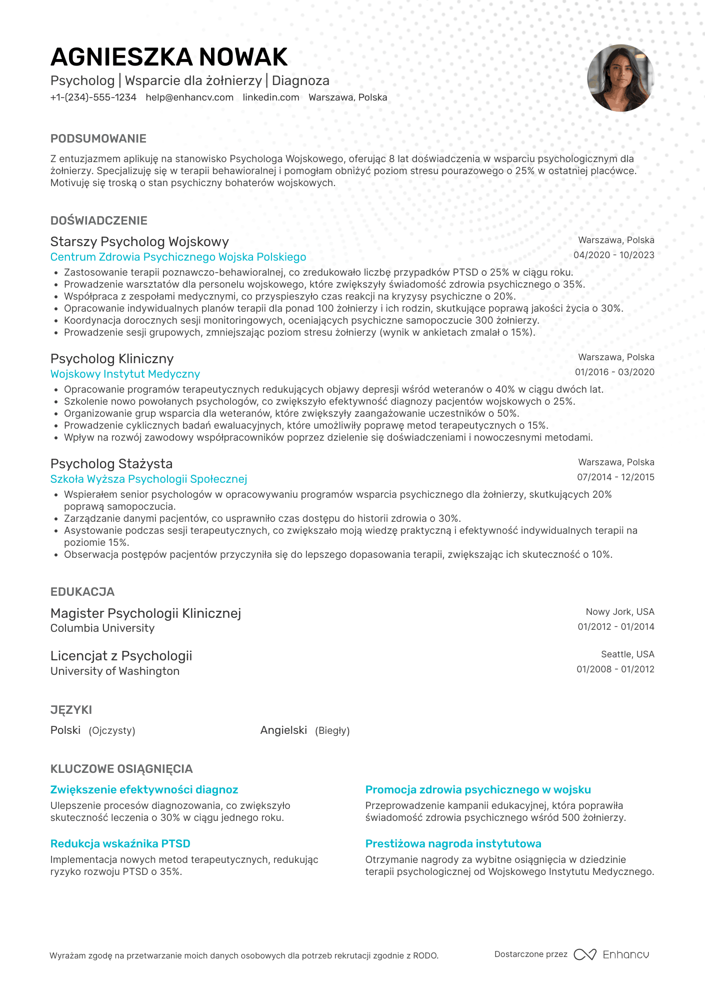 CV dla Psycholog wojskowy