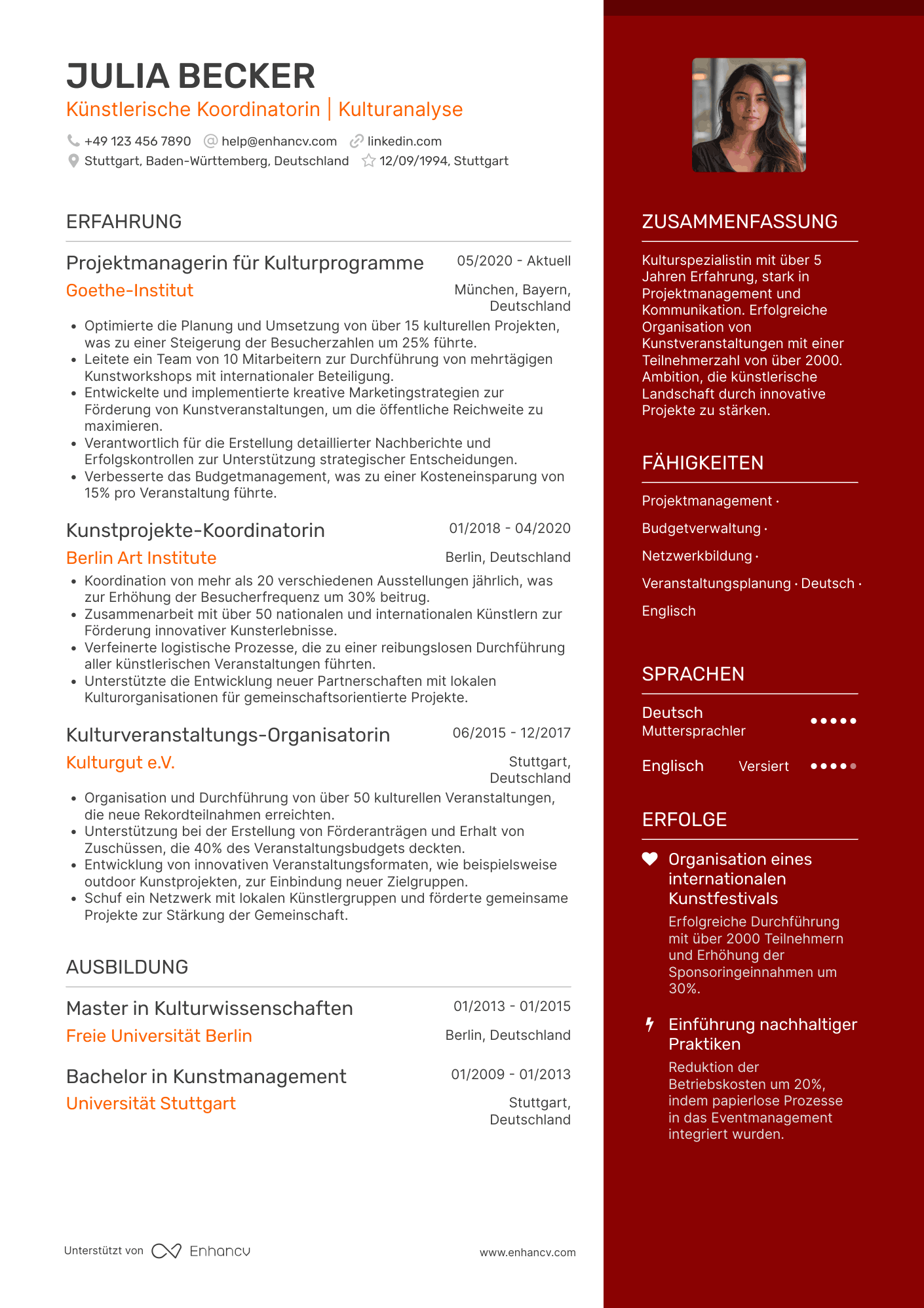 Lebenslauf als Künstlerischer Koordinator