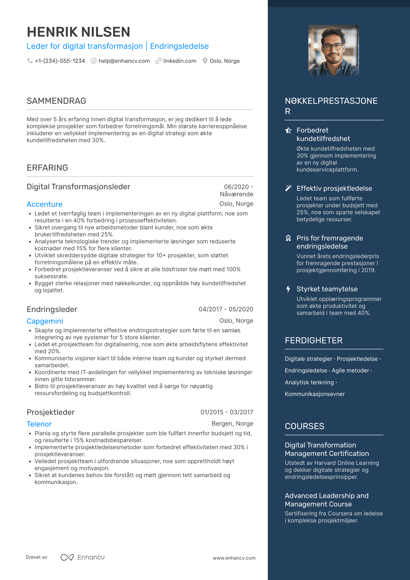 CV for Leder for digital transformasjon og endringsledelse