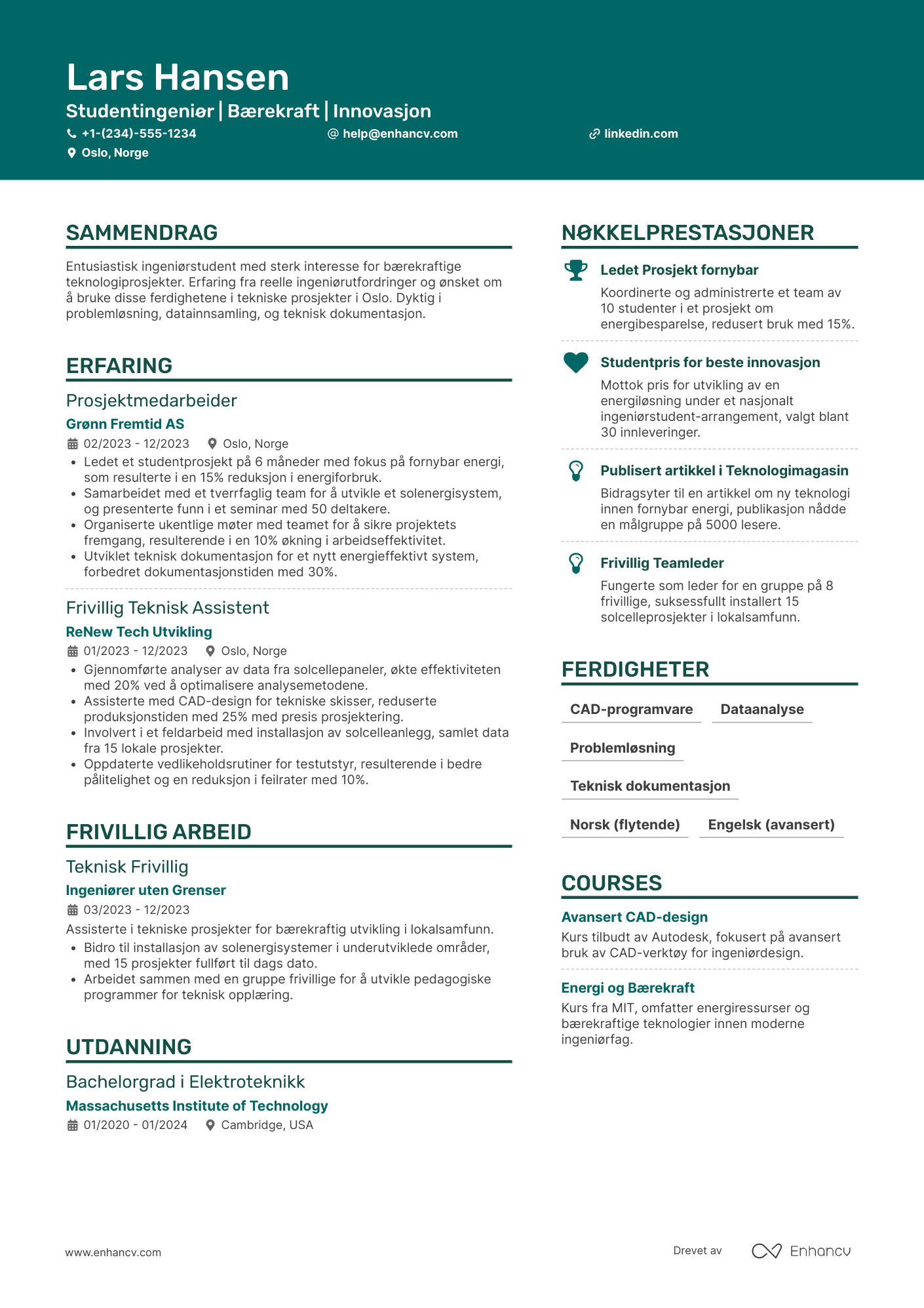 CV for Studentingeniør