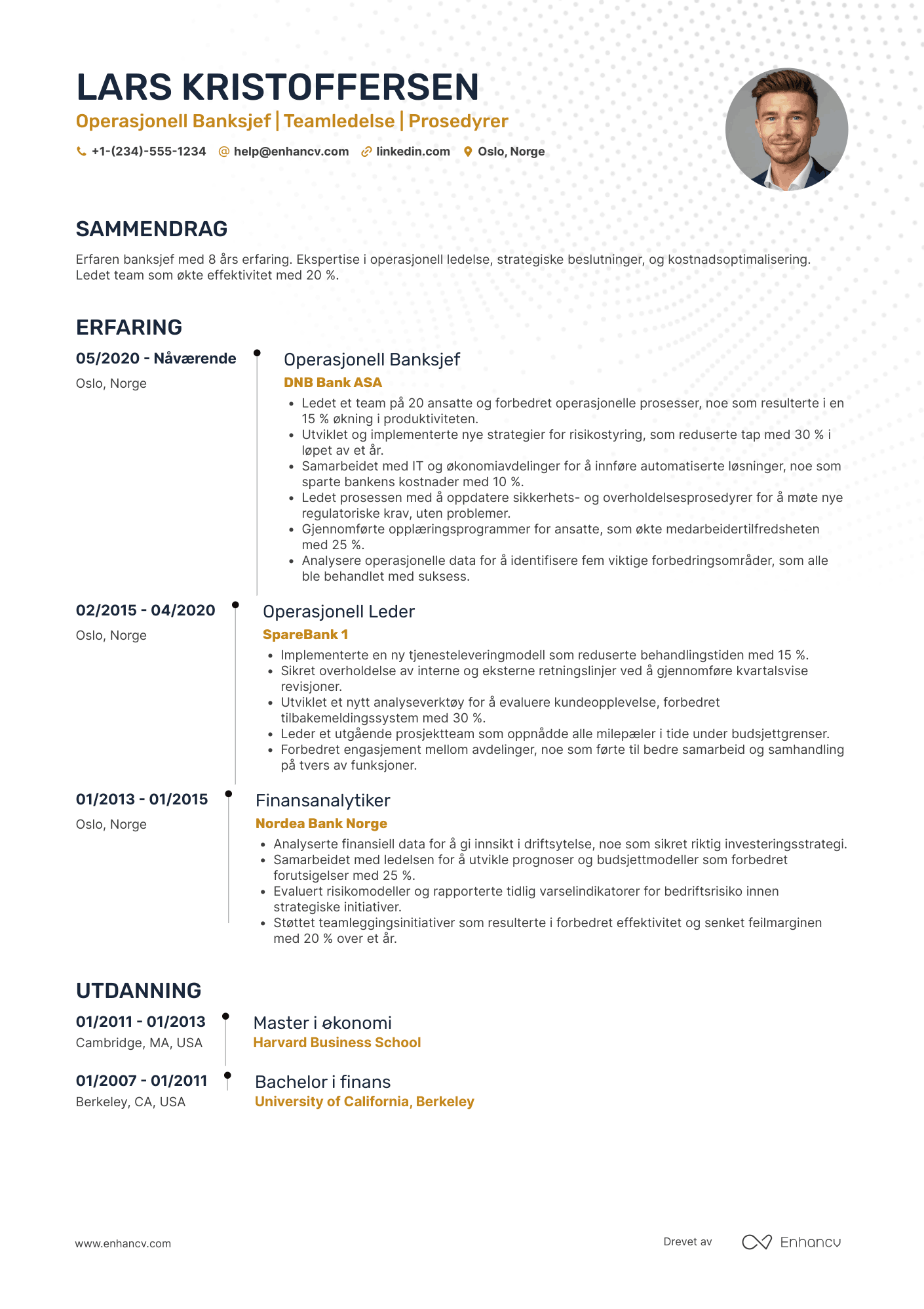 CV for Operasjonell Banksjef