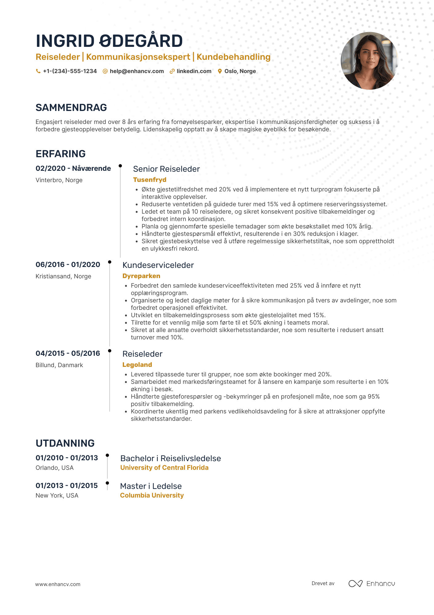 CV for Reiseleder i fornøyelsespark