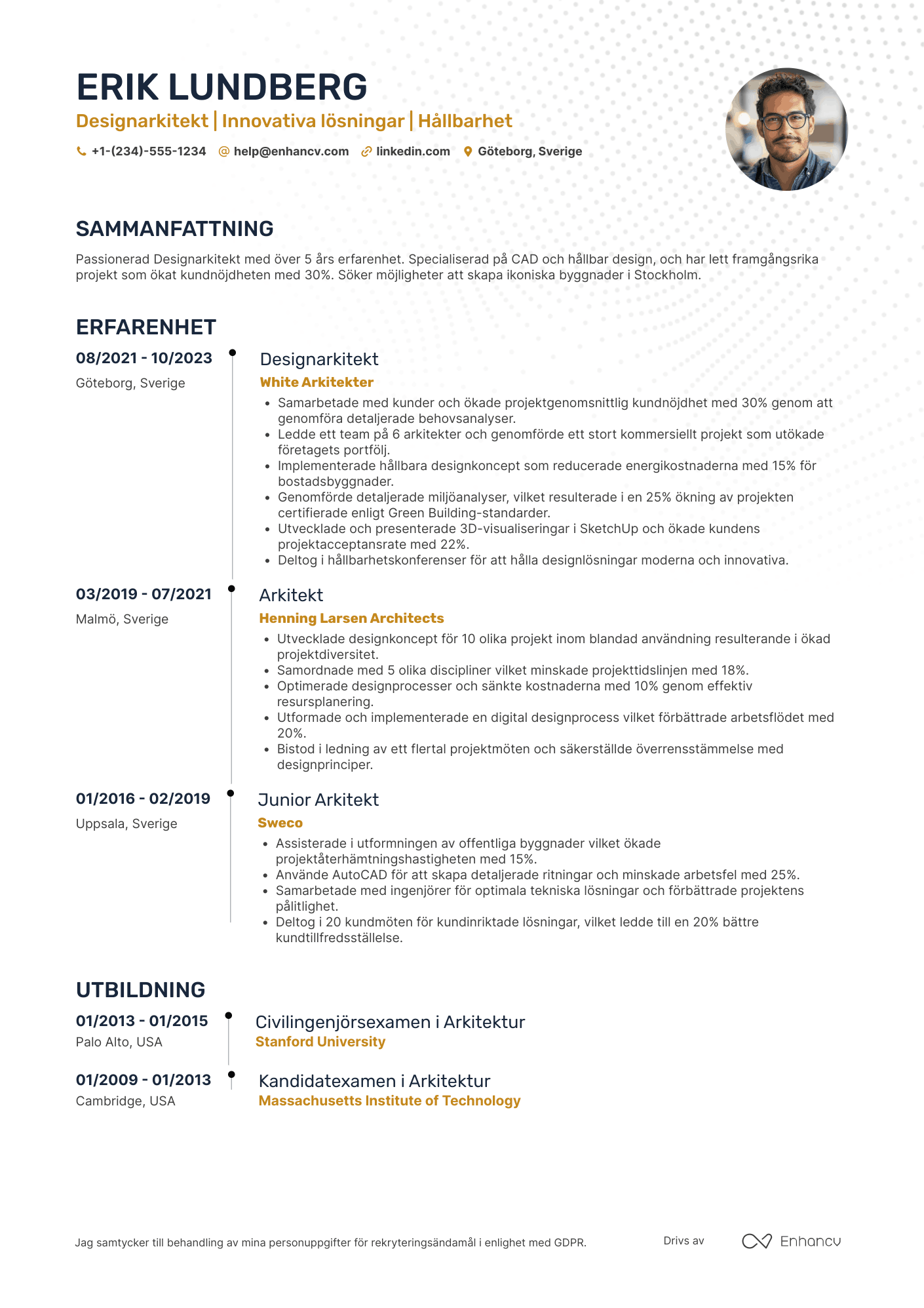 CV för Designarkitekt